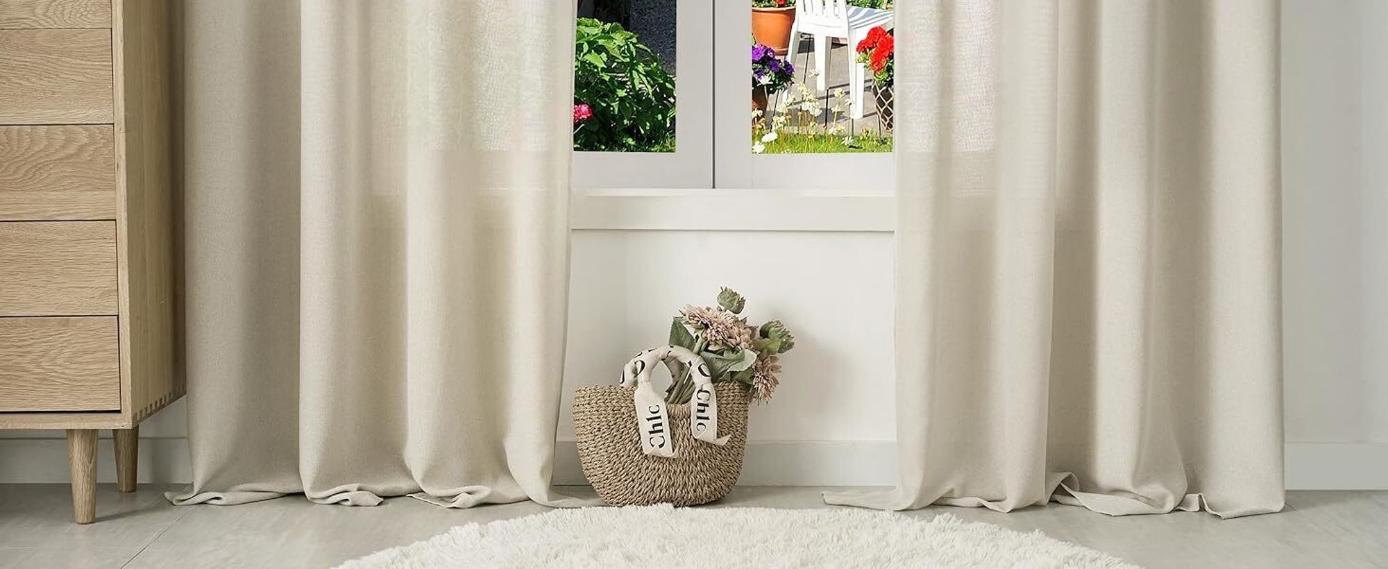 WOLTU Gardinen mit Ösen Leinenoptik Halbtransparent Voile Modern, 135x245cm Sand