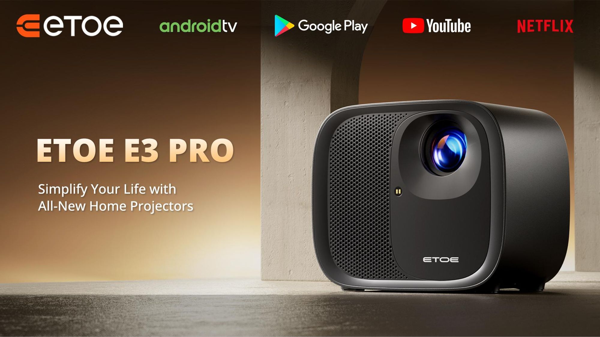 ​ETOE E3 Pro Projektor mit Google TV - 600 ANSI, 1080p Native, Auto-Fokus, 4K, 2x10W Lautsprecher, WiFi Dual-Band​​