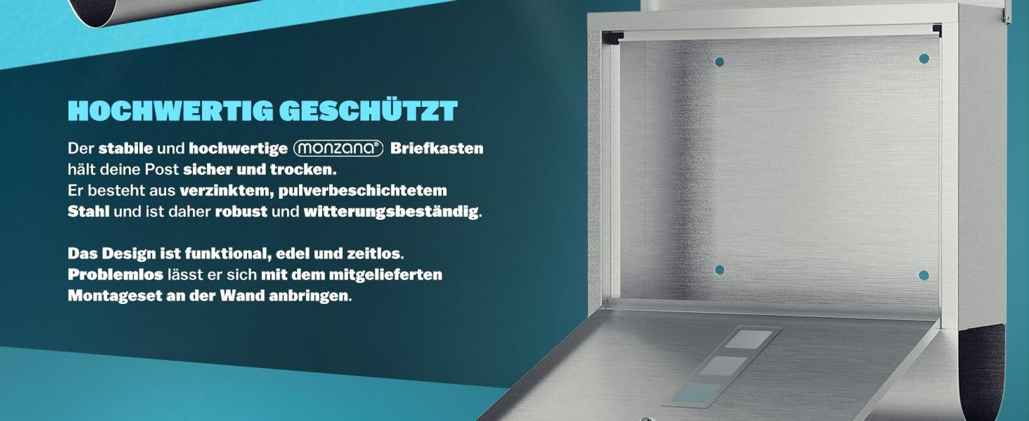 MONZANA® Briefkasten Kreuzschloss mit Kupfer-Schließzylinder drehbare Abdeckung 31x10x34 cm Sichtfenster Namensschild Zeitungsfach einfache Montage Edelstahl 2 Schlüssel Postkasten Silber