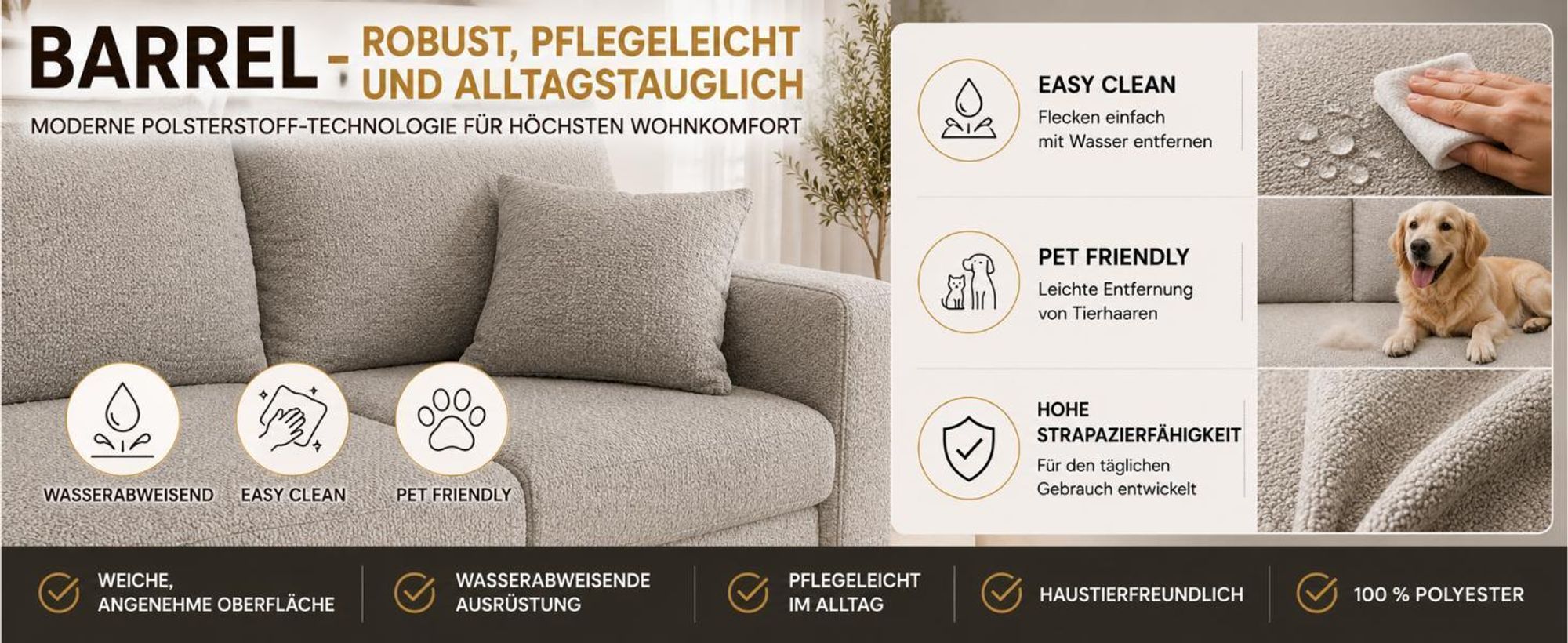 Ecksofa mit Schlaffunktion, ANTONIO ALICE - 248x147x81cm, Ottomane links oder rechts, Schlaffunktion & 2 Bettkästen, Eckgarnitur, Samtbezug in Beige