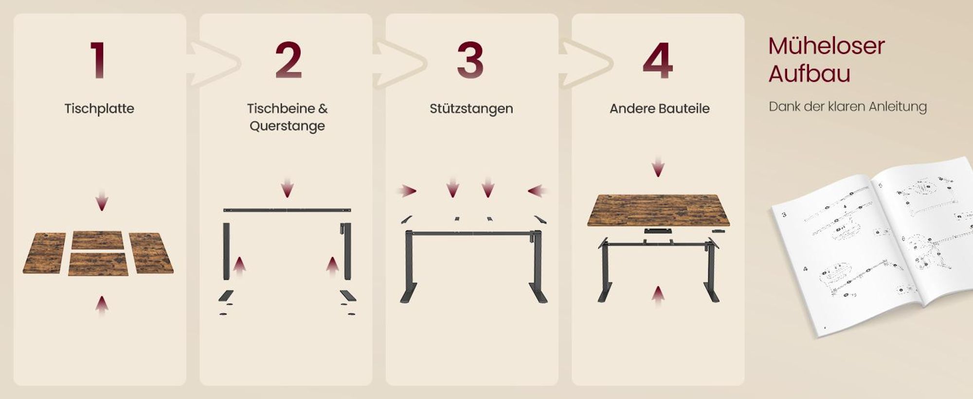 VASAGLE Höhenverstellbarer Schreibtisch, 140 cm, USB-C-Anschluss, Ablage für Steckdosenleiste, Erinnerung bei langem Sitzen, 3 Speichertasten