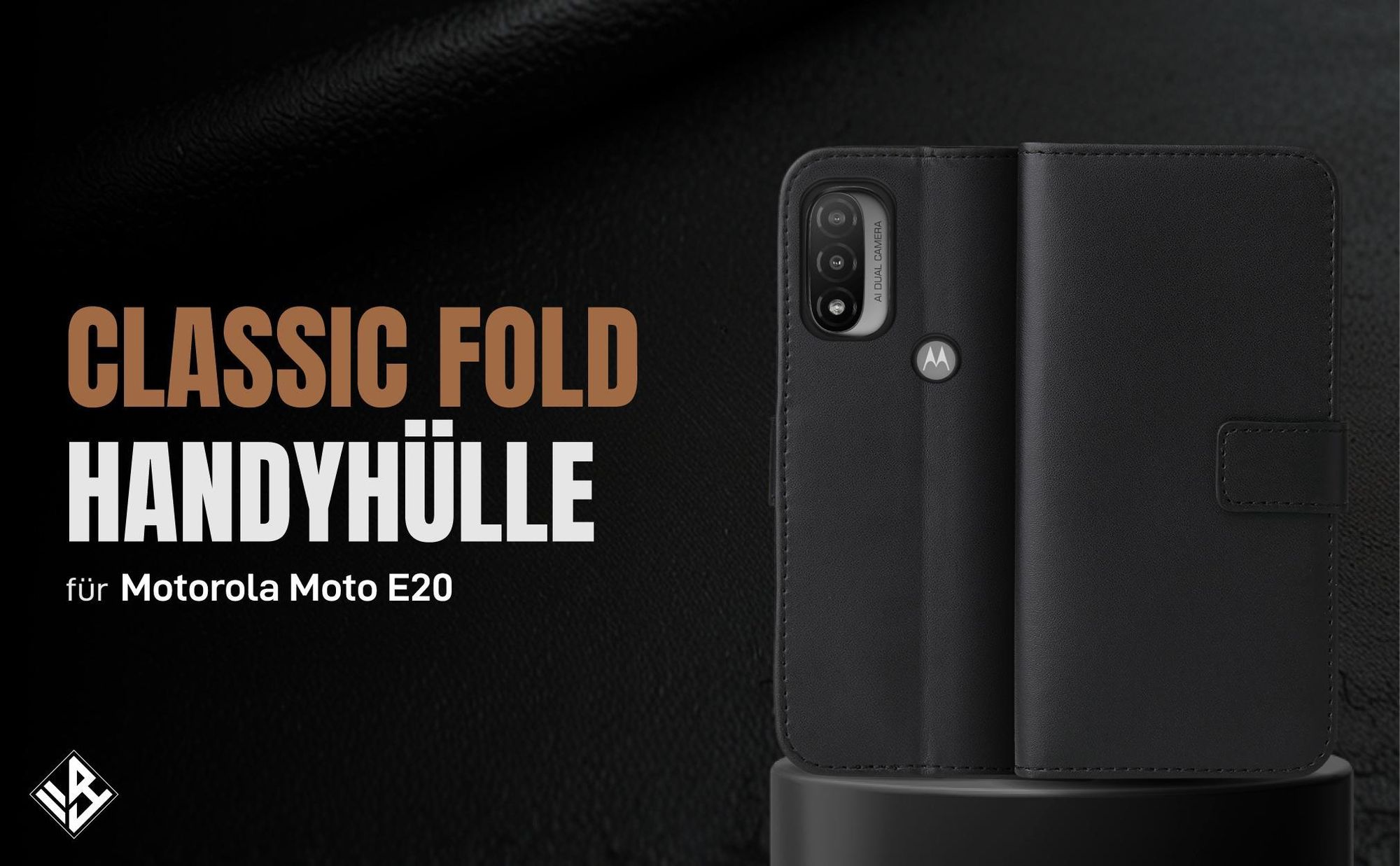 Schwarze Klapphülle für Motorola Moto E20 mit Wallet-Funktion