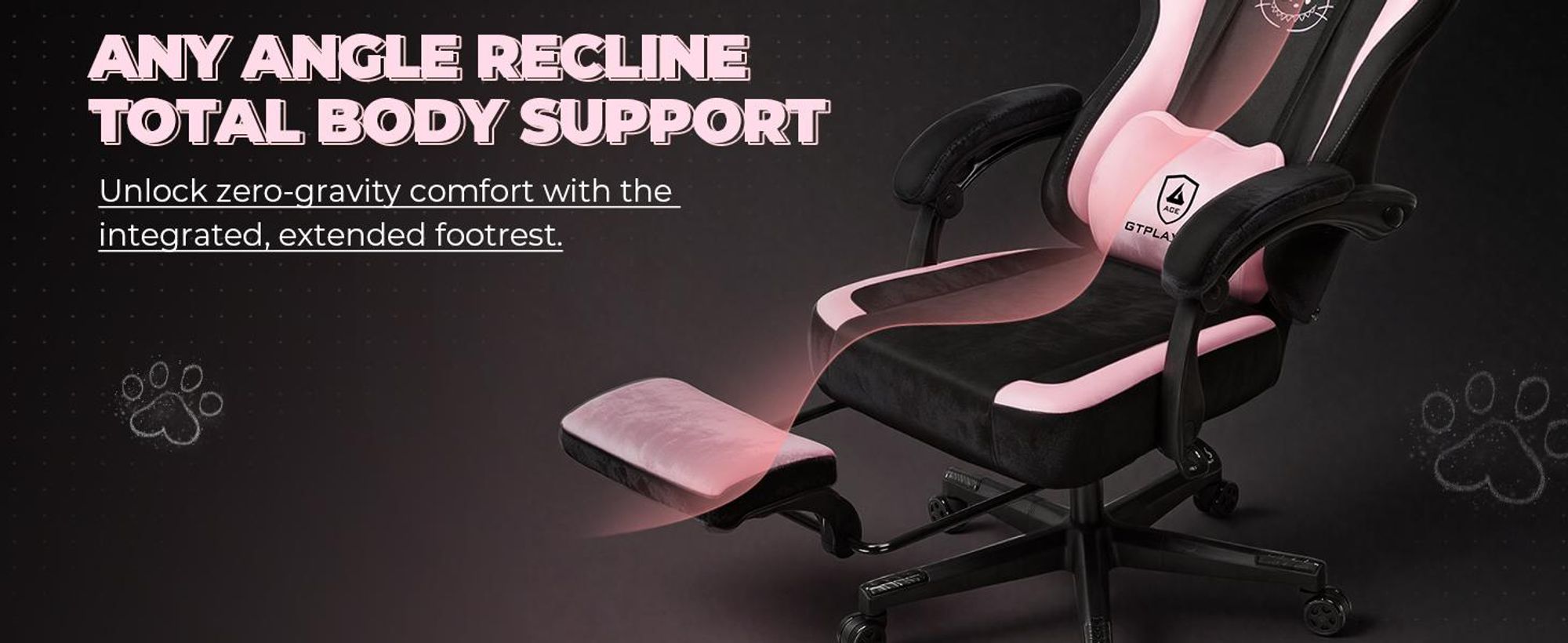 GTPLAYER Roztomilá herní židle se sametovou tkaninou, herní židle, ergonomická kancelářská židle, herní židle s kočičíma ušima, paměťovou pěnou a opěrkou nohou, 150 kg