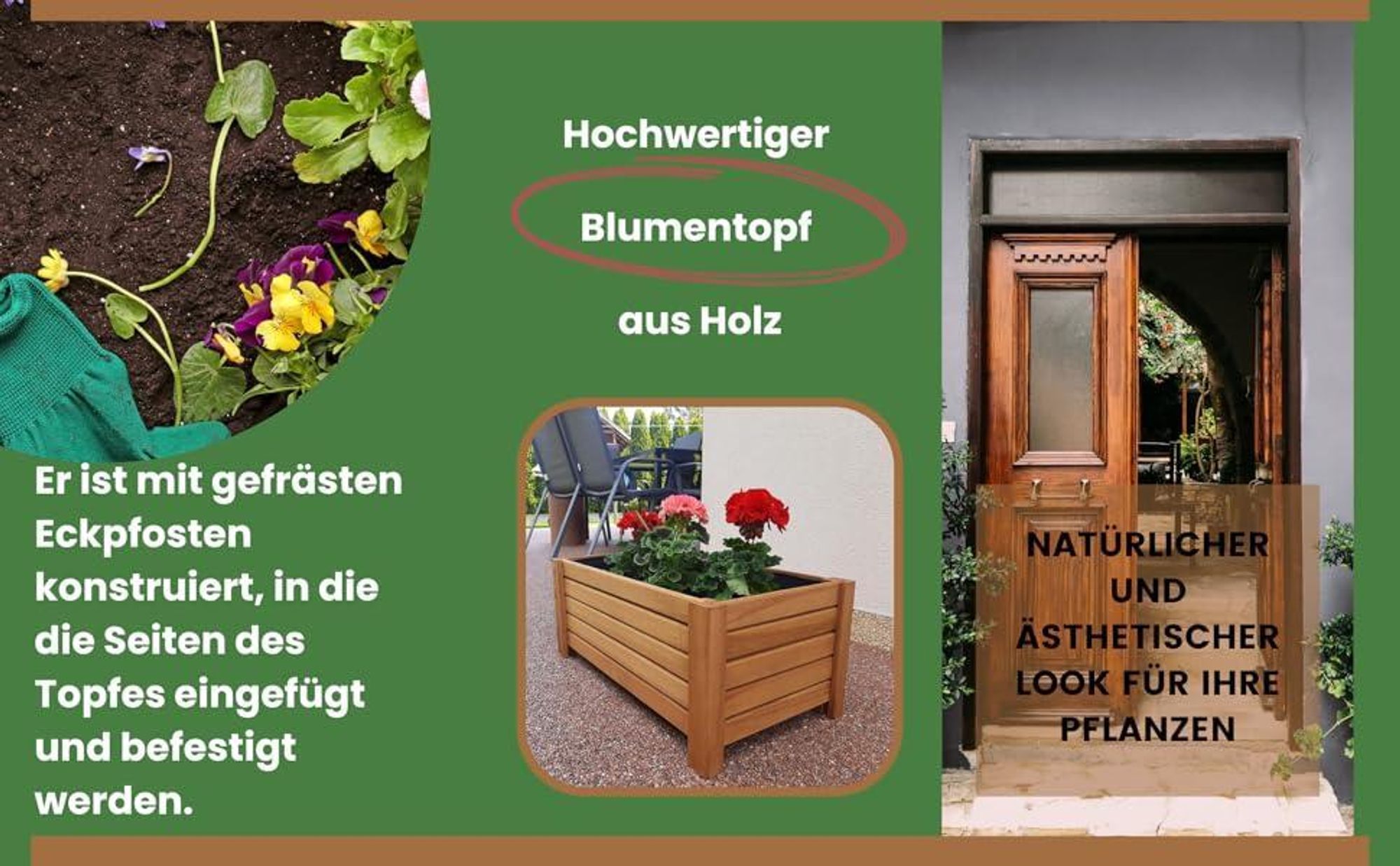 Pflanzkübel Rechteckig 59 x 33 x25 cm (B x T x H) - Holz Blumentopf - Graphit - Pflanzkasten - Natürlicher Übertopf - Pflanztopf - Blumenkasten Balkon & Garten