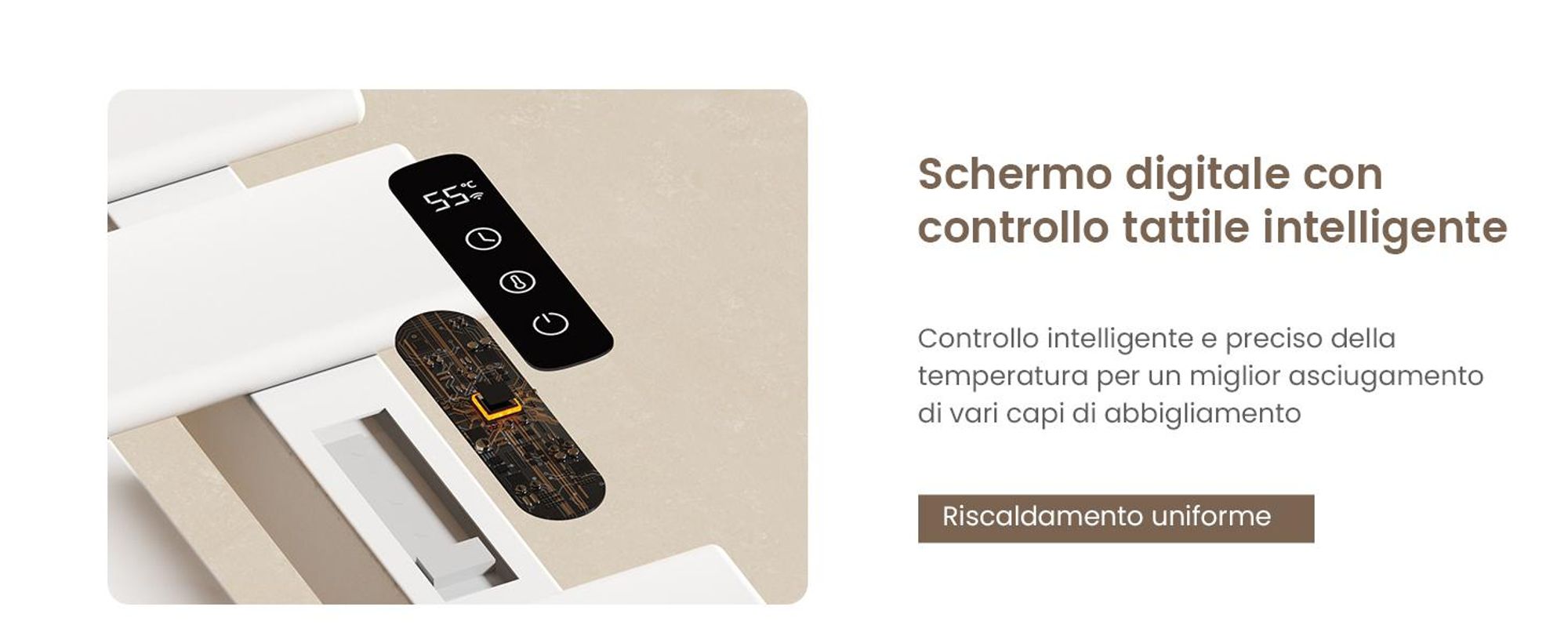 EMKE Scaldasalviette elettrico 1000X500mm 320W bianco attacco a destra, intelligente WiFi App, touch LCD, Timer 1-9H, IPX5