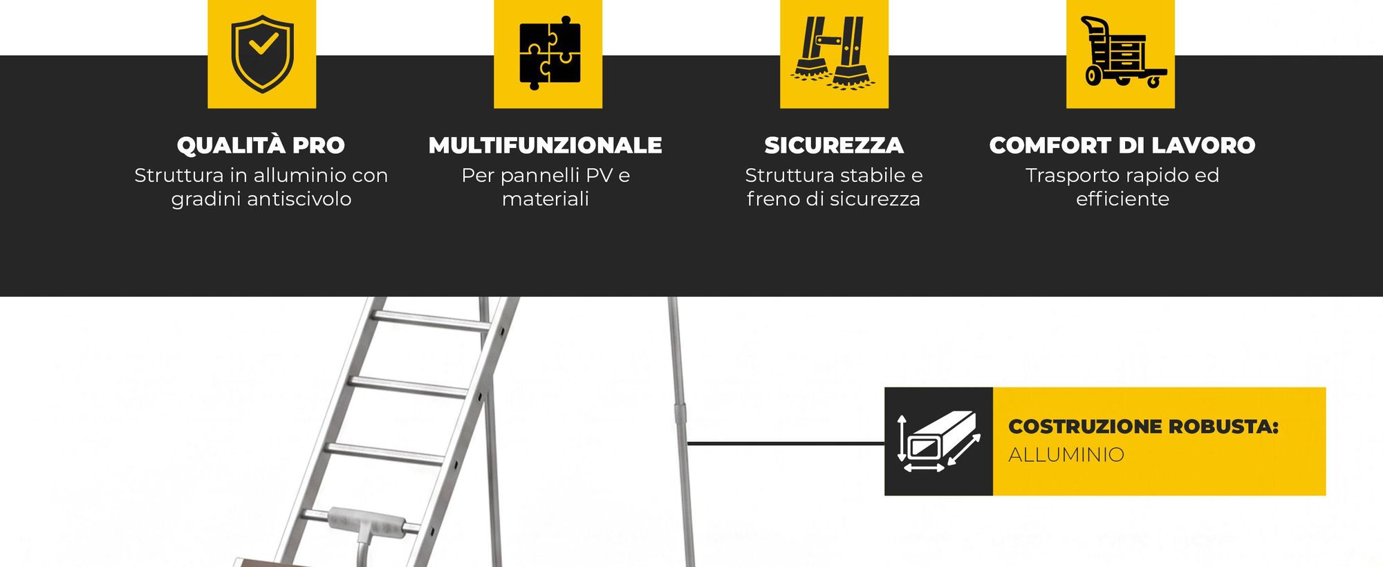 Drabest | Sollevatore da tetto per impianti fotovoltaici, in alluminio, 12,5 m, portata 125 kg, argano elettrico 230 V 1050 W, fune 12 m
