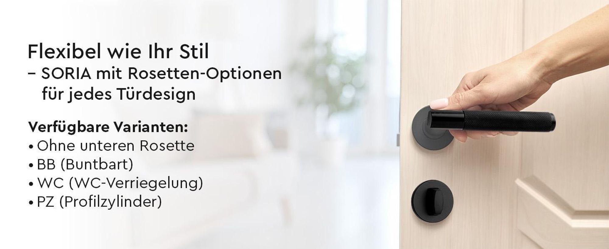 QRS - SORIA Türgriff für Zimmertüren, Türklinken Griff Set, mit Rosette PZ, Schwarz - Türbeschlag, Türdrückergarnitur für Innentür
