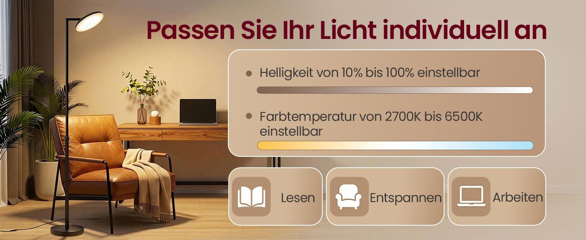 VASAGLE LED Standleuchte höhenverstellbar, Stehlampe mit drehbarem Lampenkopf, Timer, Memory, Schlafzimmer Wohnzimmer, schwarz