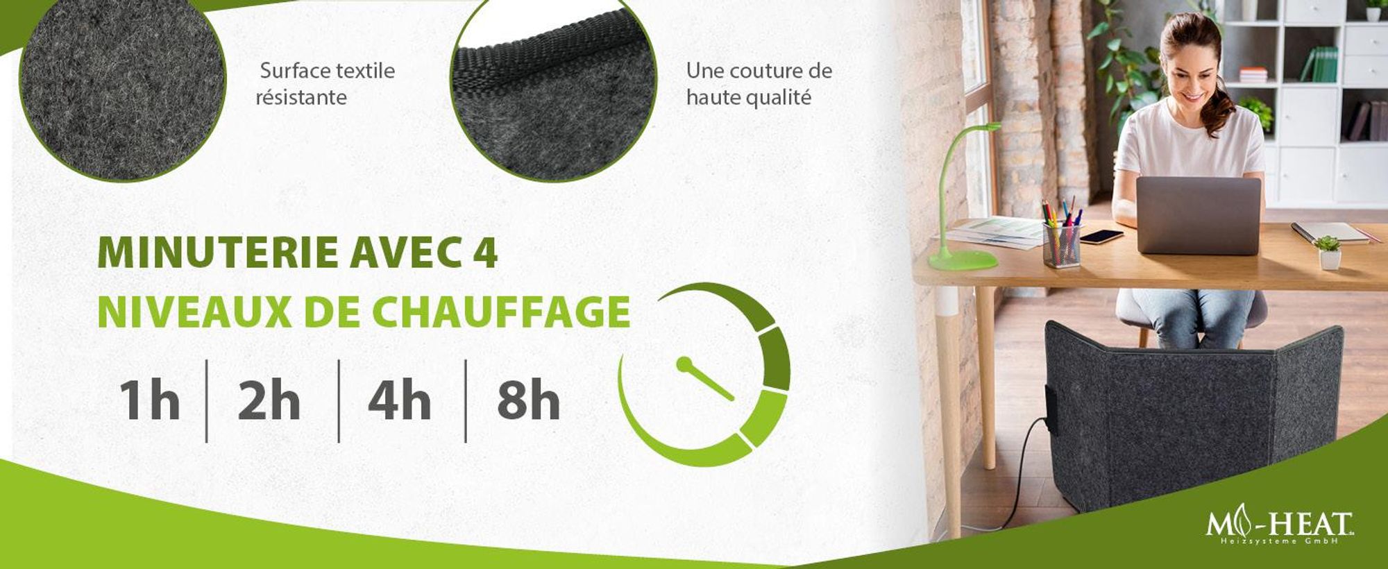 Mi-Heat Chauffage infrarouge pour bureau 51x100cm MI-FH-51100 gris