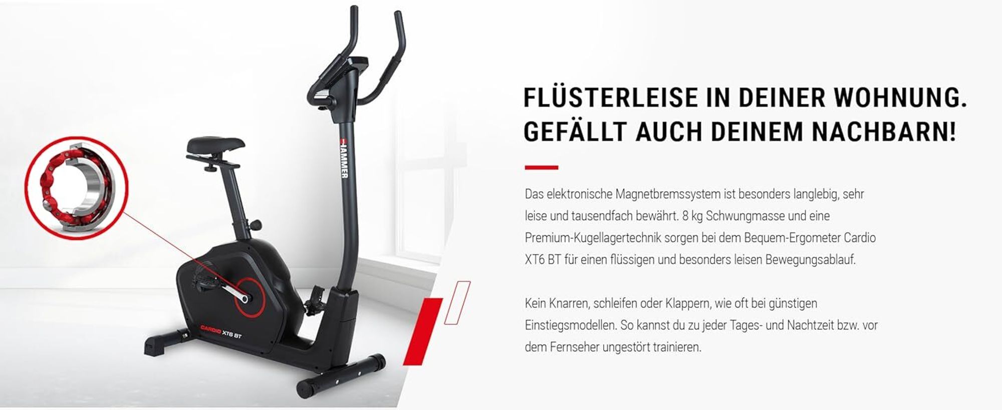 HAMMER Ergometer Cardio XT6 BT, tiefer Einstieg, für müheloses Aufsitzen, optimaler Pedalabstand, Training durch App-Steuerung möglich
