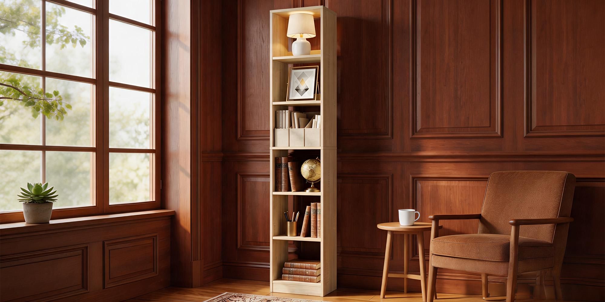6-stöckiges Bücherregal Würfelregal, 24x30x183cm, Eichenbeige | Bücherschrank, offenes Regal aus Holz, Aufbewahrung & Präsentation, für Wohnzimmer