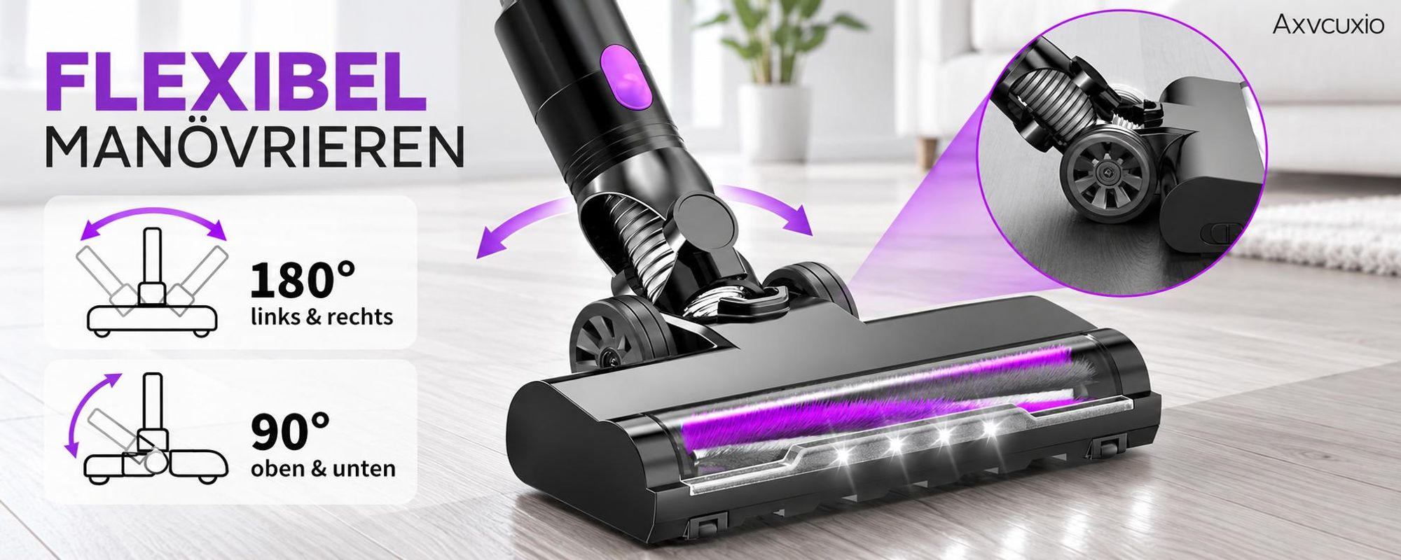55000Pa/550W/65Min Staubsauger Kabellos, Akku Staubsauger SuperLeise, Handstaubsauger mit LED Display, Stabstaubsauger für Hartböden Teppiche, HEPA