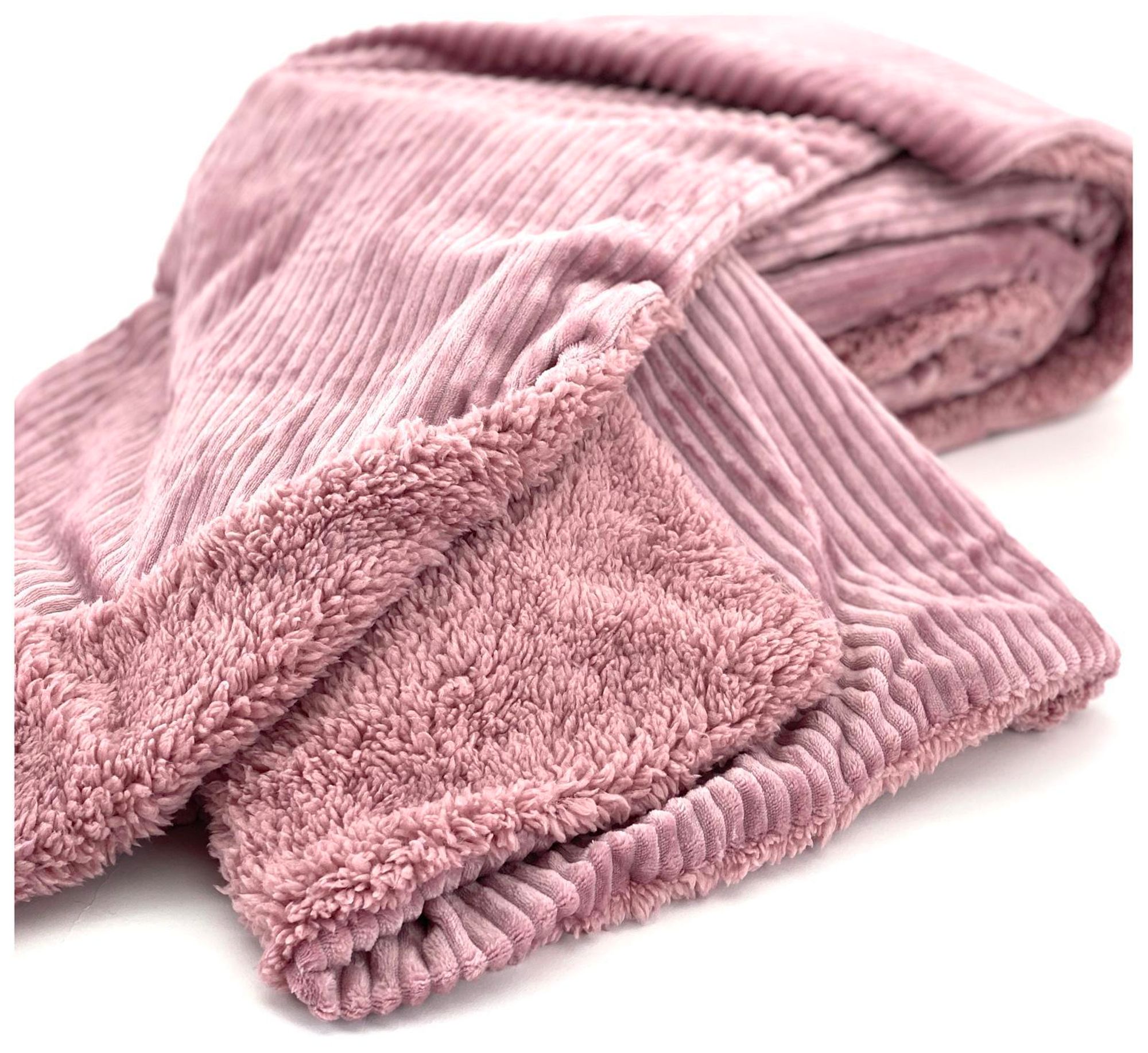 heimtexland ® super dicke Cord Kuscheldecke mit flauschigem Sherpa Fell Wohndecke 200x150 Decke Typ767 Bordeaux
