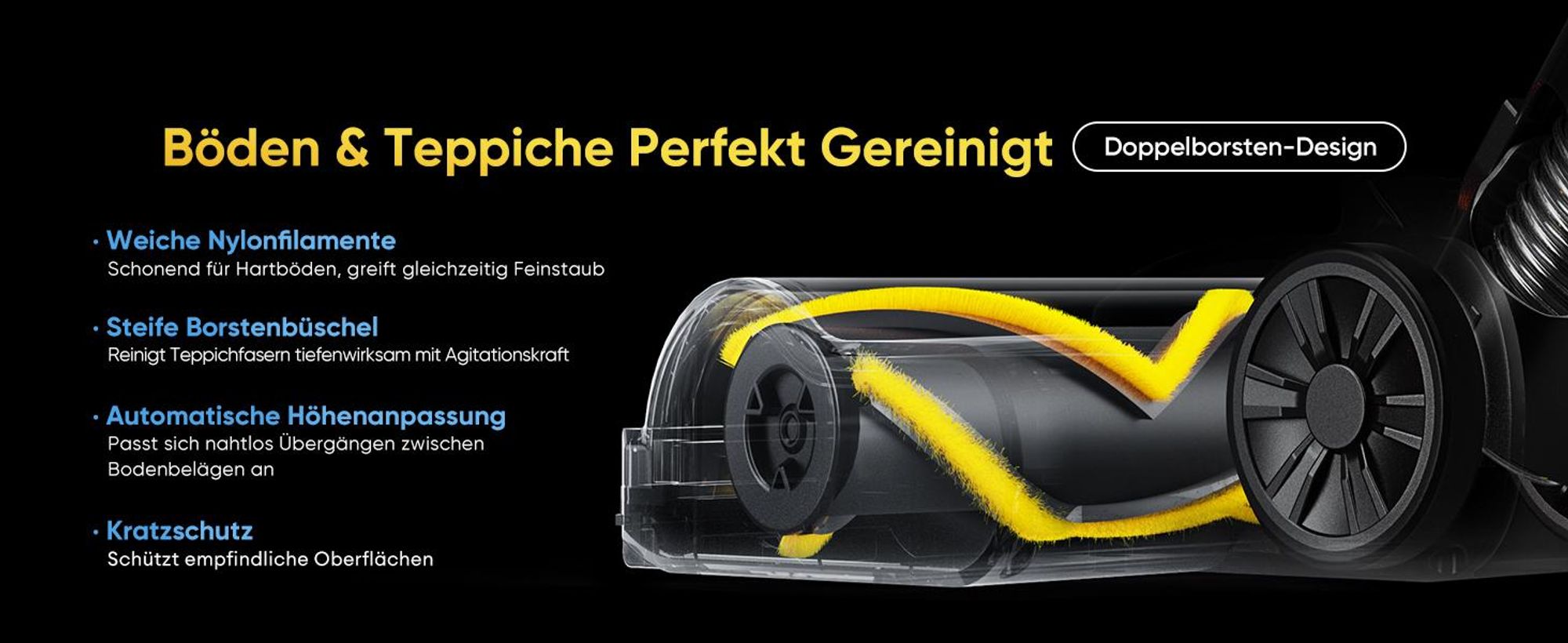 Vactidy V12 Akku Staubsauger/ 55Min/ 60kPa /600W/ 2,2kg/ Anti-Verhedderungs-Bürste, GreenEye Technologie, LED Touchscreen, für Hartböden, Teppiche