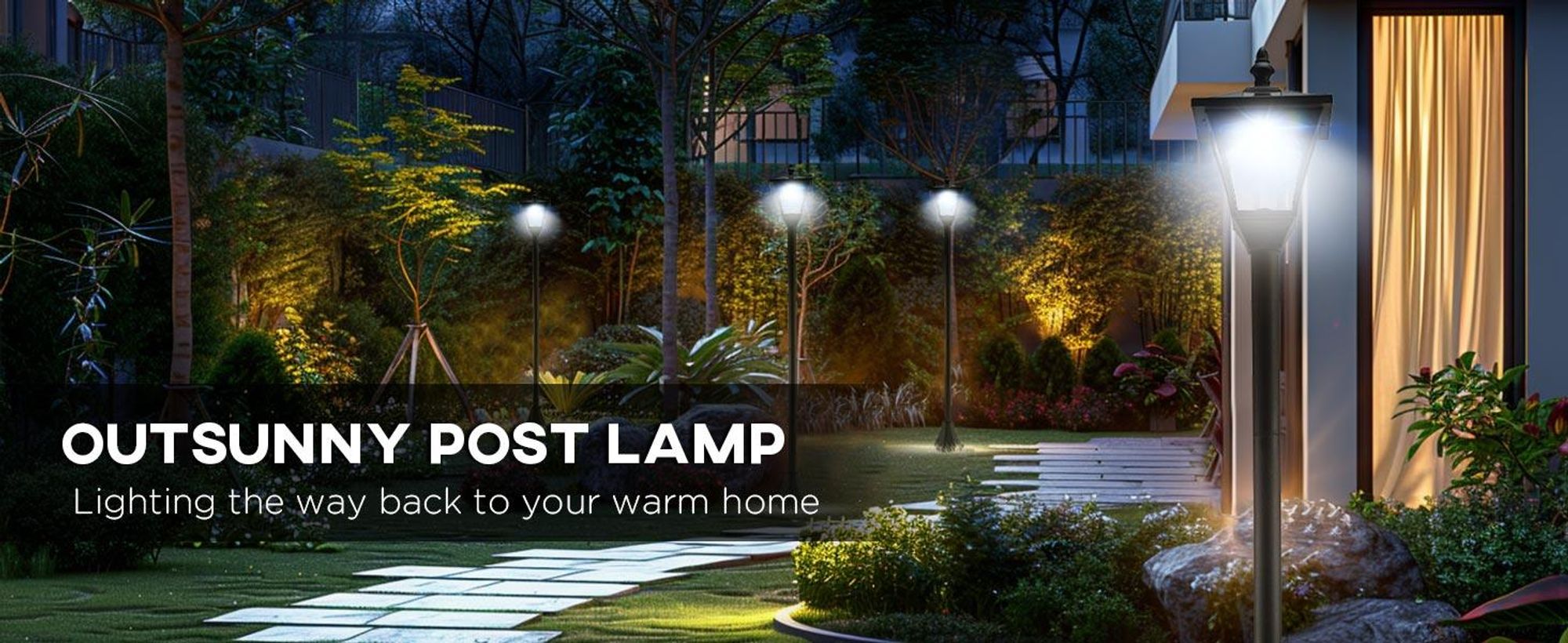 Lampa ogrodowa solarna Outsunny, oświetlenie ścieżki z diodami LED, 40 lumenów, czarna, 18 x 18 x 160 cm