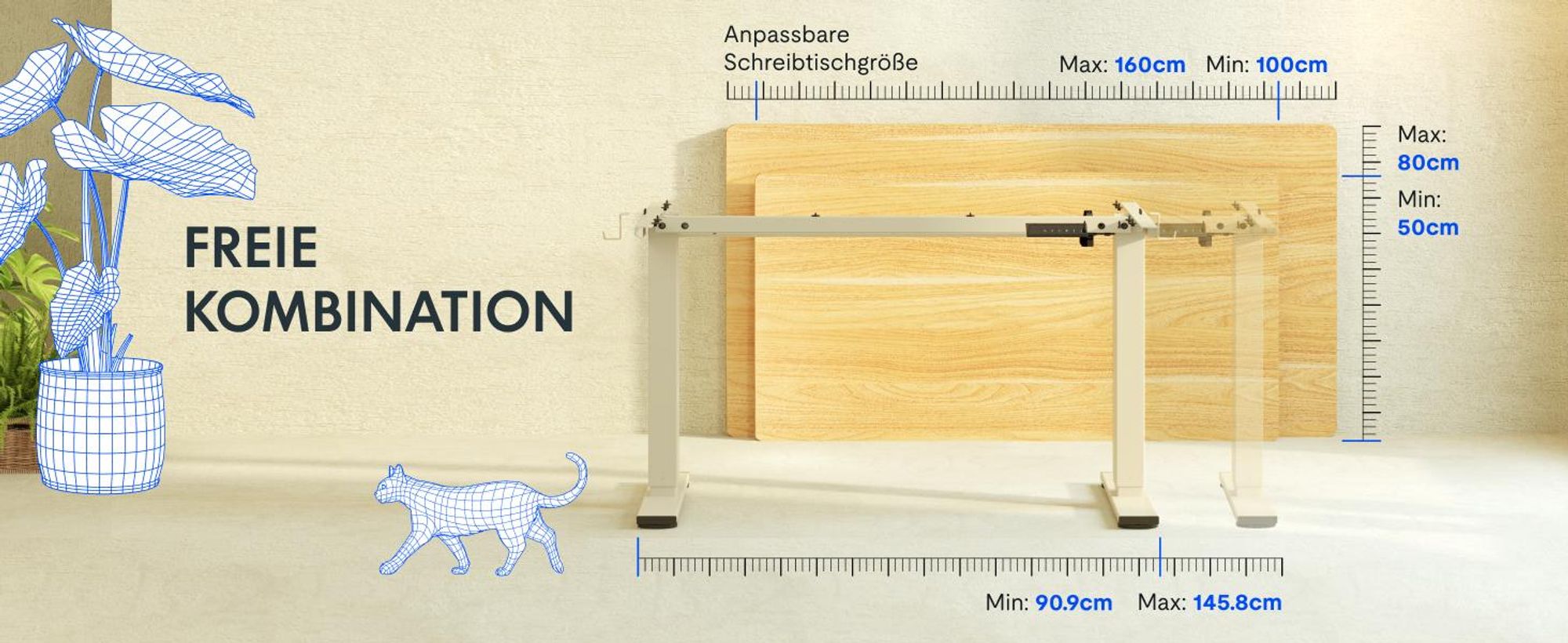 FlexiSpot EN1 Höhenverstellbarer Schreibtisch Gestell mit 2 Haken und Höhenmemory-Funktion&LED-Höhenanzeige, Elektrisch Tischbeine Mousseweiß