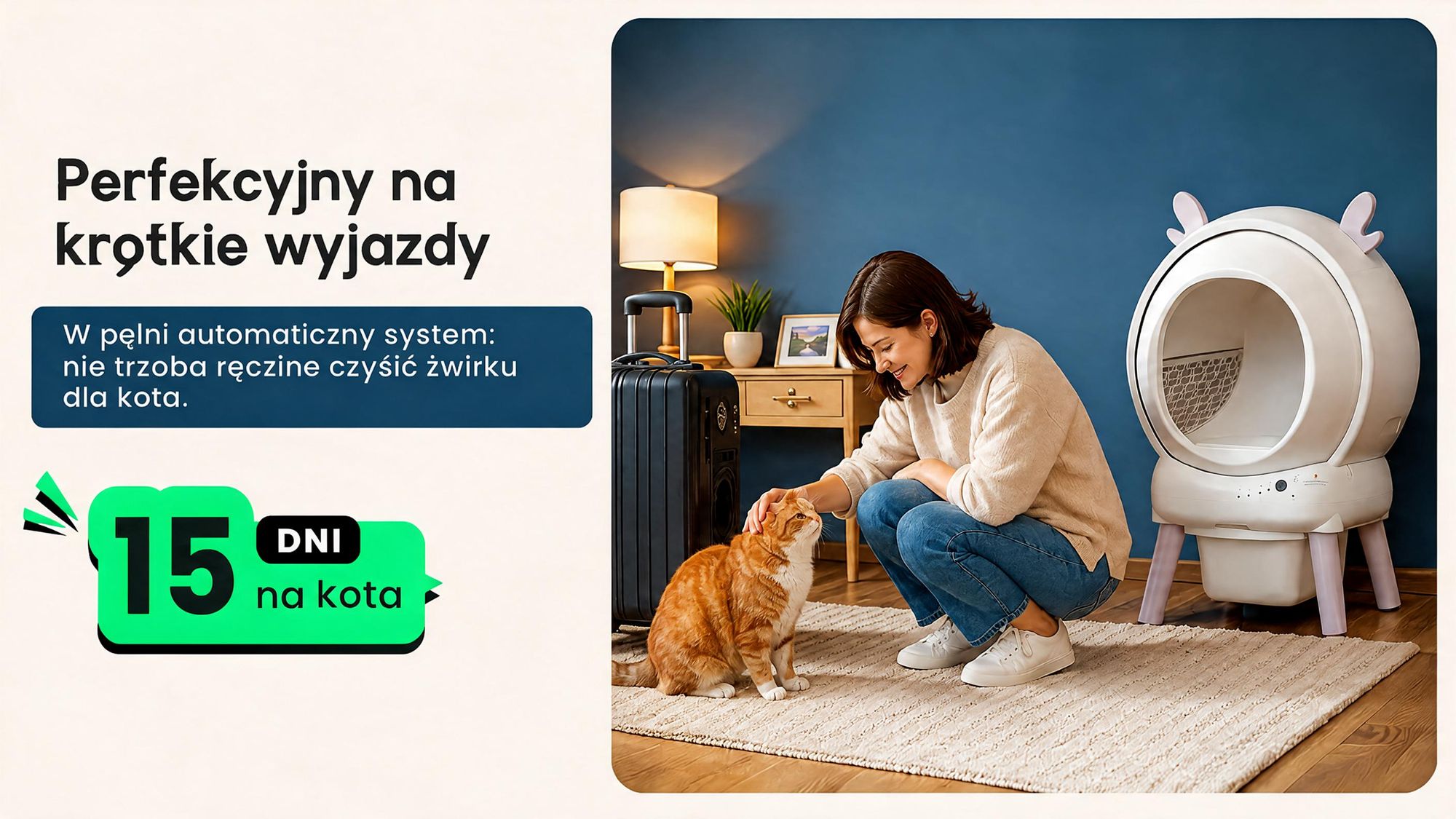 Automatyczna toaleta dla kota XXL, sterowana aplikacją, przeznaczona dla dużych kotów lub domów z wieloma kotami, wyposażona w 9 czujników zapobiegających zacięciom, o minimalnym zapachu i cichym działaniem