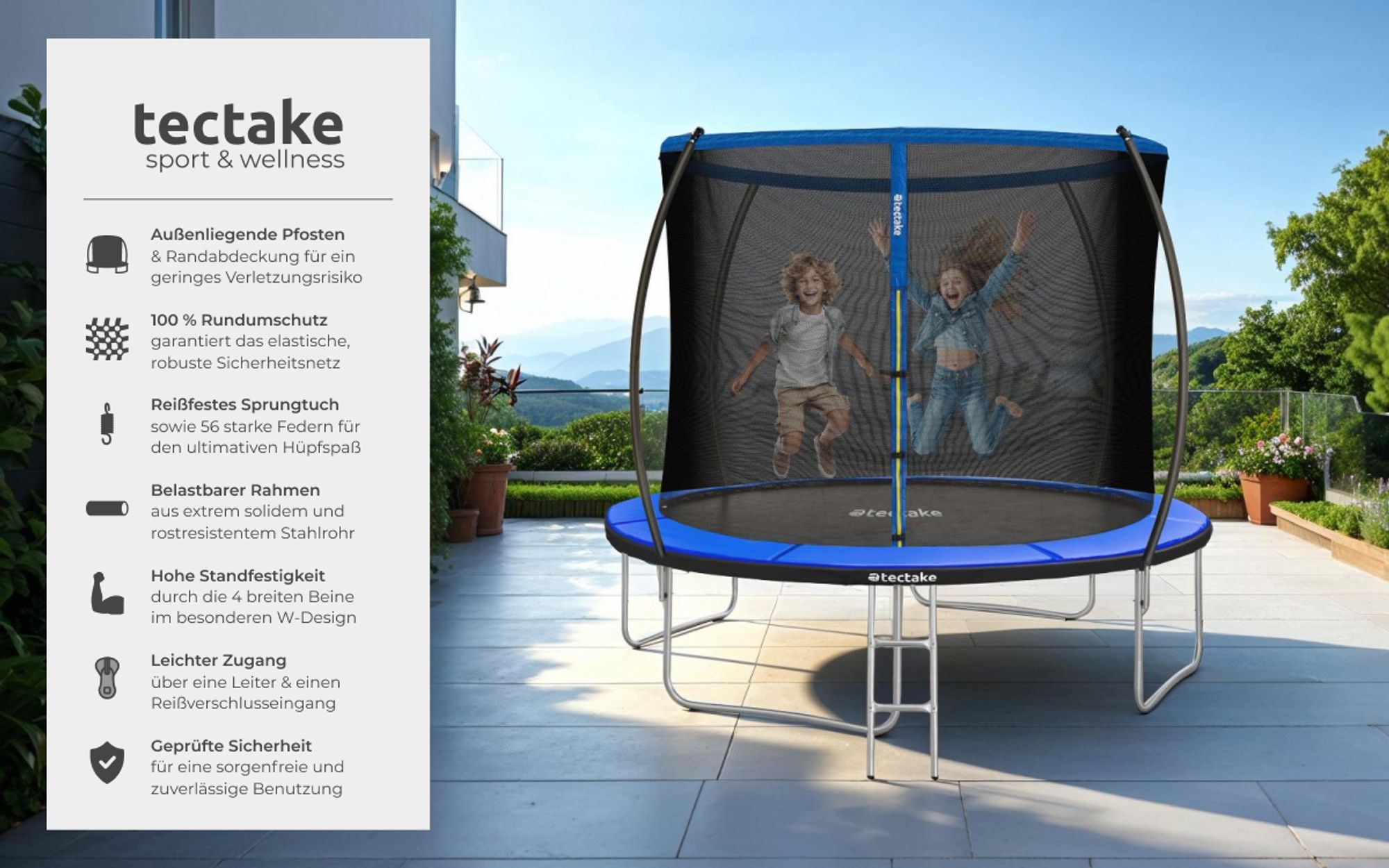 tectake® Trampolin Jumpy Ø 305 cm, GS- mit Sicherheitsnetz