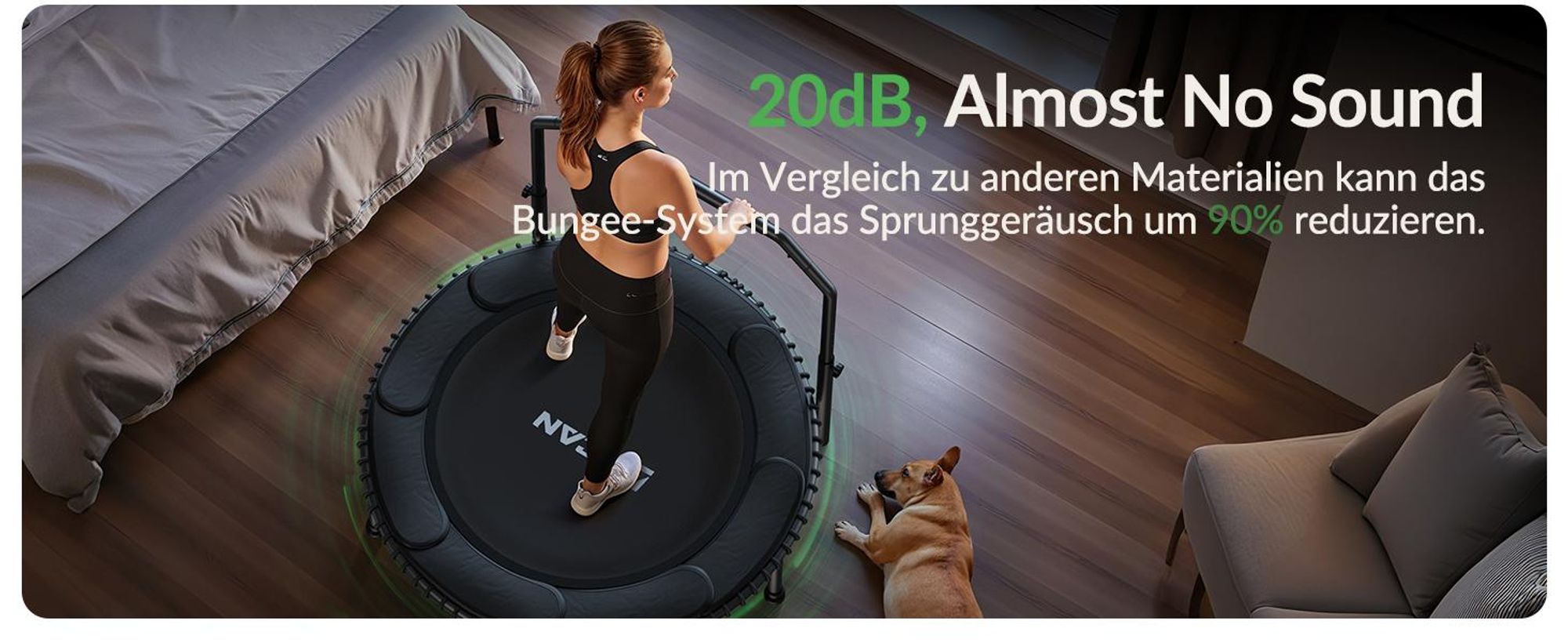 BCAN 48“ Rebounder-Trampolin für Erwachsene, 226 kg Tragkraft, Bungee-Seilen, Verstellbarer Griff, stabil, leise, Innen/außen, Ganzkörpertraining