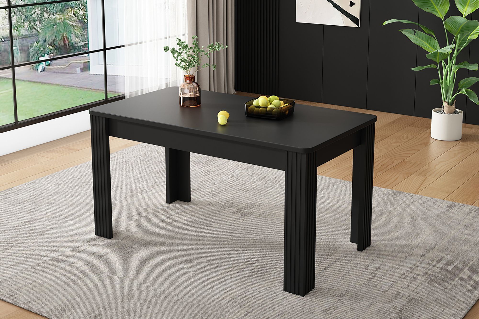 Flieks Esszimmertisch Rechteckig, Esstisch Küchentisch mit Holzbeinen, Tisch für Esszimmer Wohnzimmer, 117x68x75cm, Schwarz