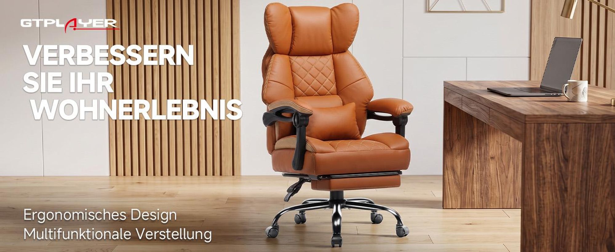 GTPLAYER Gaming Stuhl, Ergonomischer Bürostuhl mit Fußstütze und Lendenstütze, Hochlehner Chefsessel für Große, breiter Computersessel, Höhenverstellb