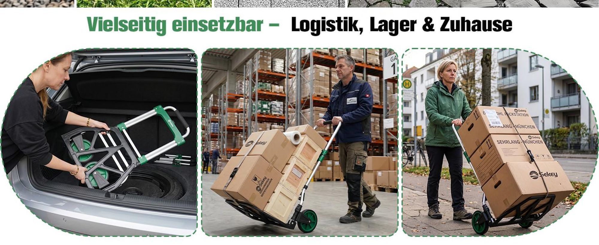 Sekey Sackkarre 150kg Klappbar Transportkarre XXL Anti-Rutsch Plattform 2 Expanderseile verstärkter Alurahmen höhenverstellbar 77/107cm stabil