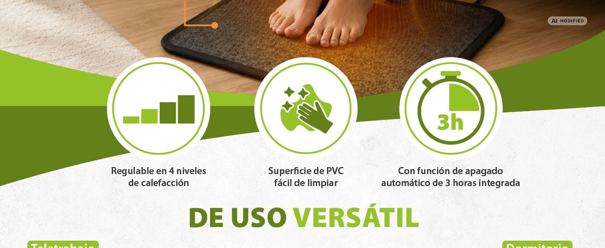 Alfombrilla calefactora de PVC, 40x50 cm, con interruptor de pie