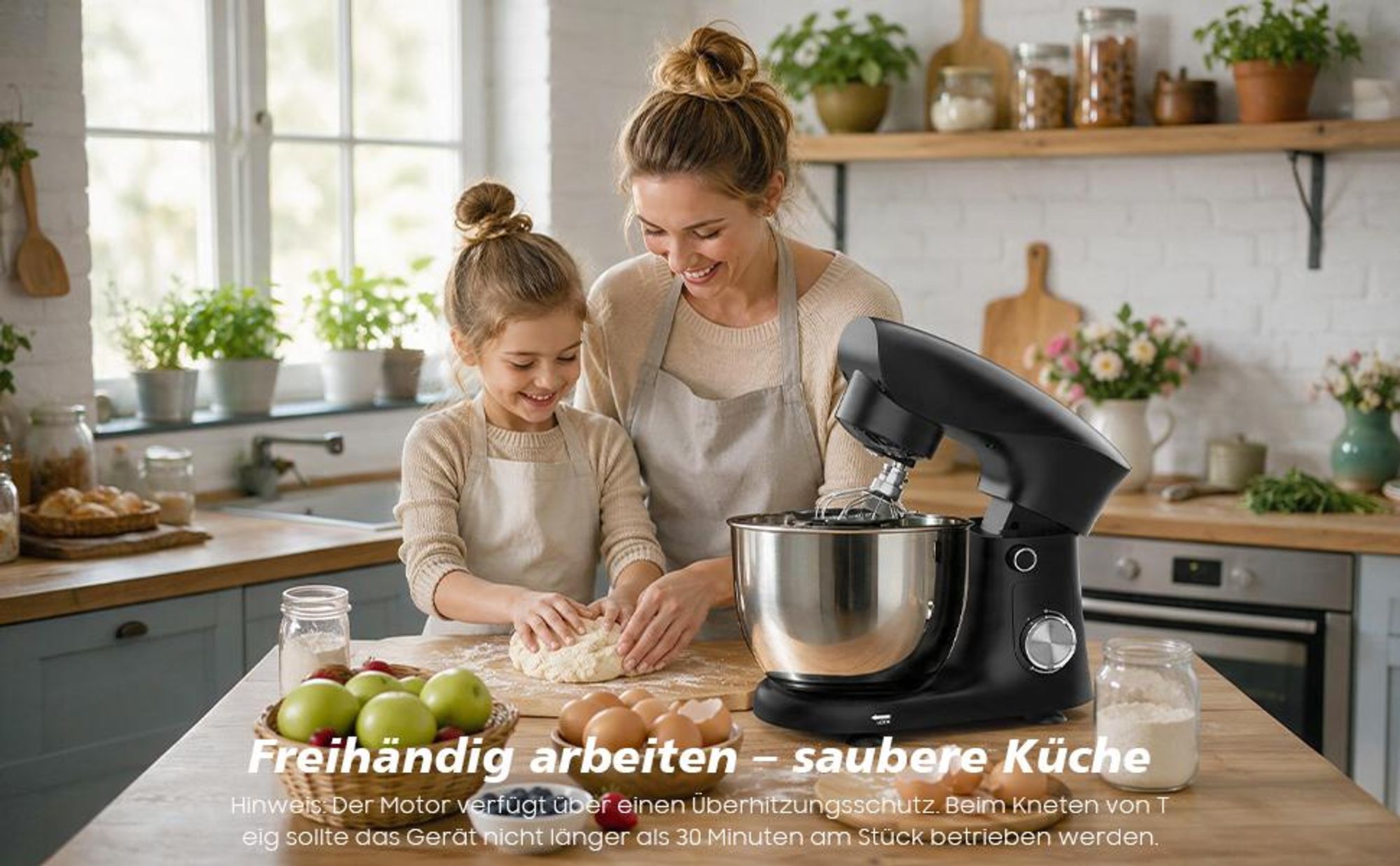 Küchenmaschine, 5L Edelstahlschüssel, Knet- & Rührmaschine, 10 Geschwindigkeiten, 600W, inkl. Knethaken, Rührhaken, Schneebesen & Spritzschutz