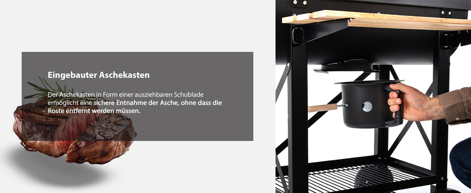 Lehmann Holzkohlengrill mit Grillrost, 2 Holzeinlegeböden, Deckel und Rädern