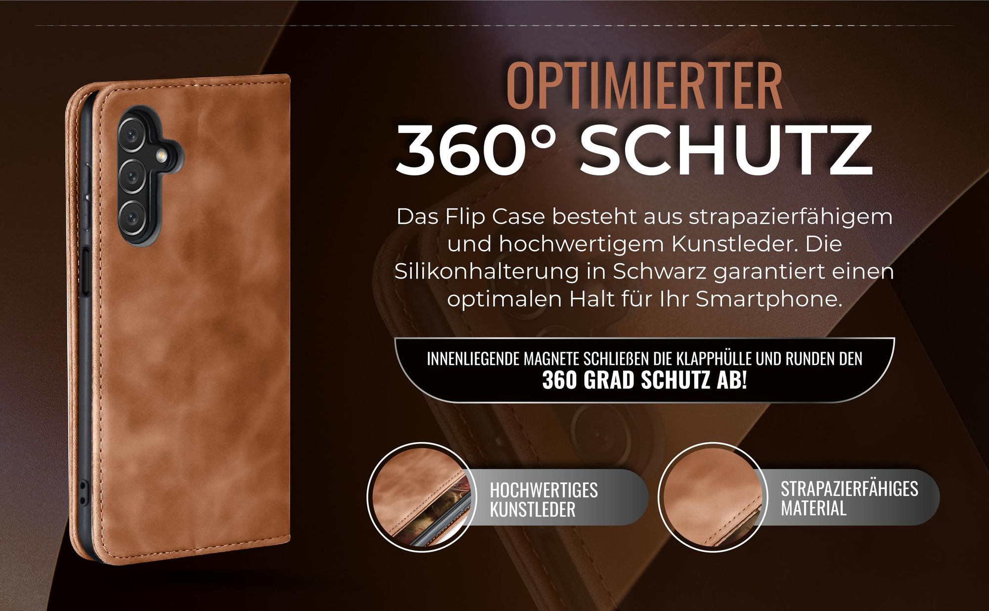 Hellbraune Handyhülle für Samsung Galaxy A25 5G mit 360 Grad Schutz