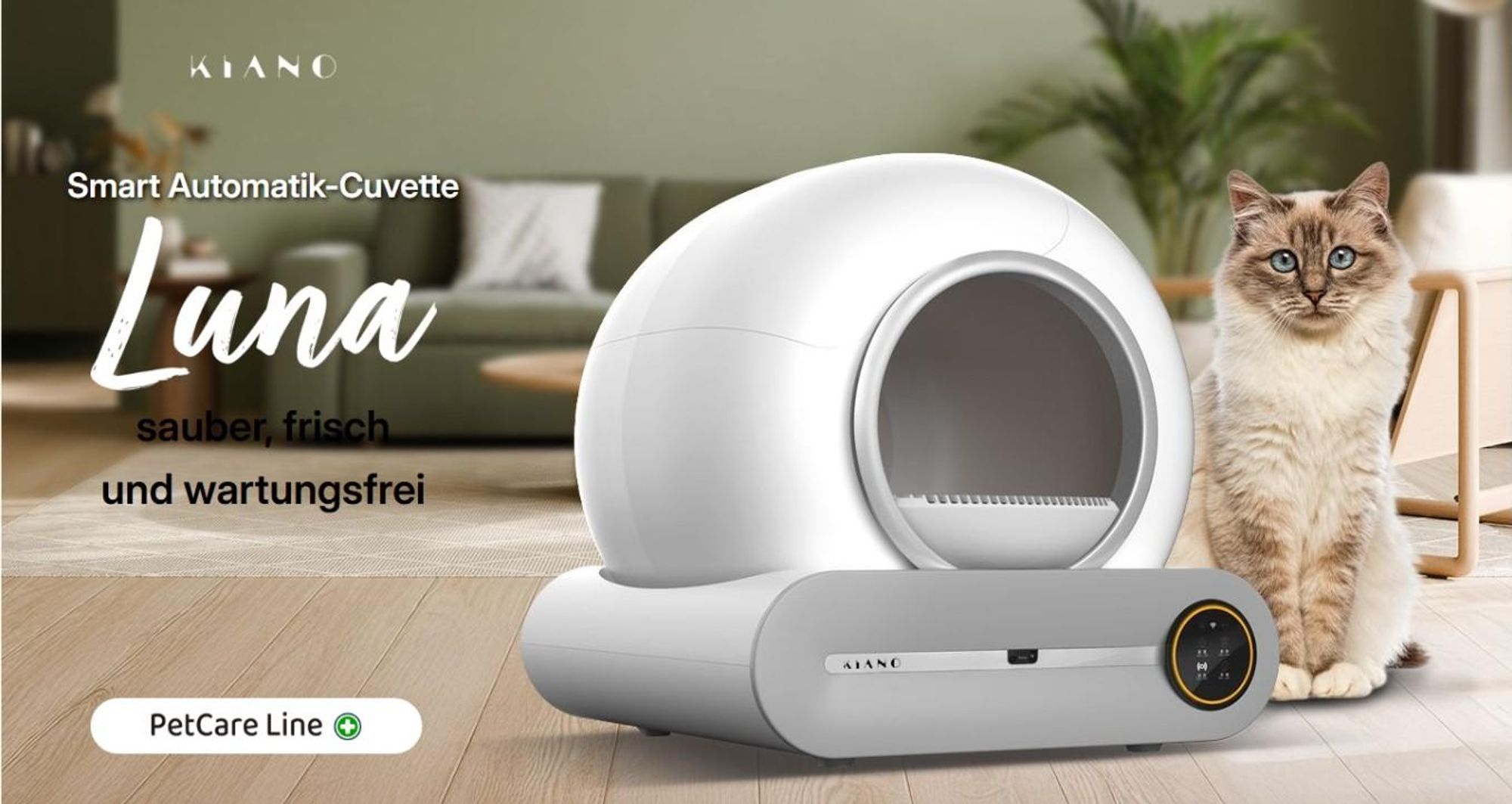 Kiano Luna Automatische Katzenstreu-Toilette selbstreinigend WLAN App Steuerung Geruchsneutralisierung 65L Katzenklo SmartLife Tuya, Große Kapazität