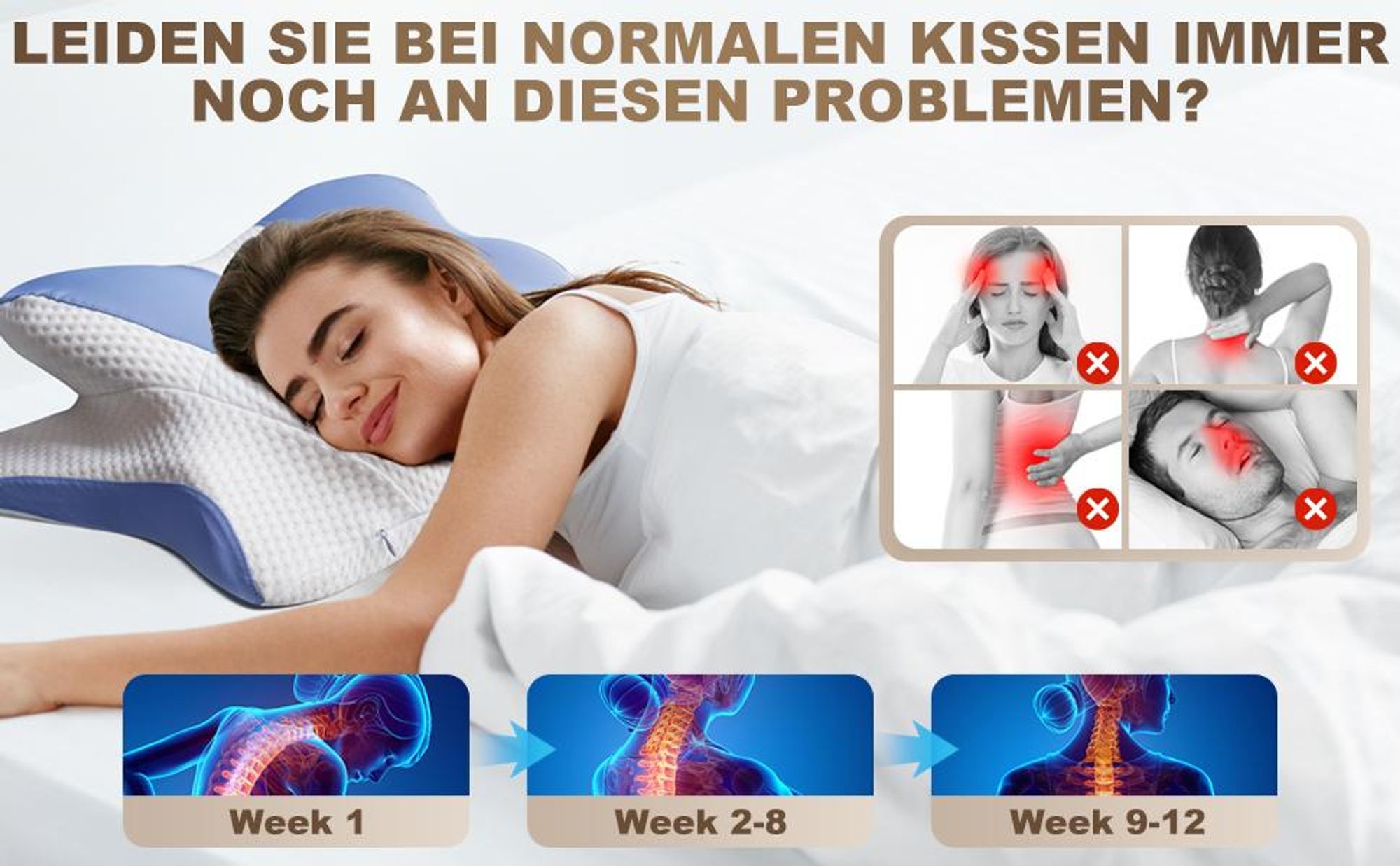 Nackenkissen, Kopfkissen, Orthopädisches Kissen, Memory Foam Kissen, Ergonomisches Kopfkissen, Schulter und Nackenschmerzen, für Bauch, Rücken
