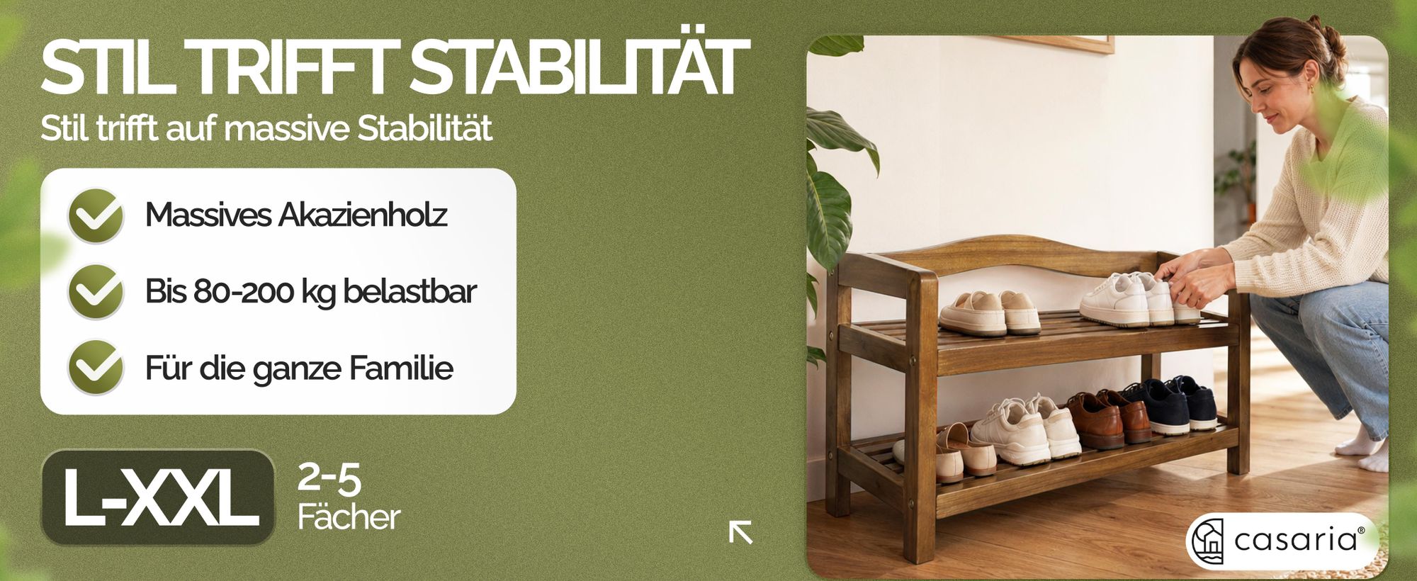 CASARIA® Schuhregal mit 5 Ebenen aus Akazienholz