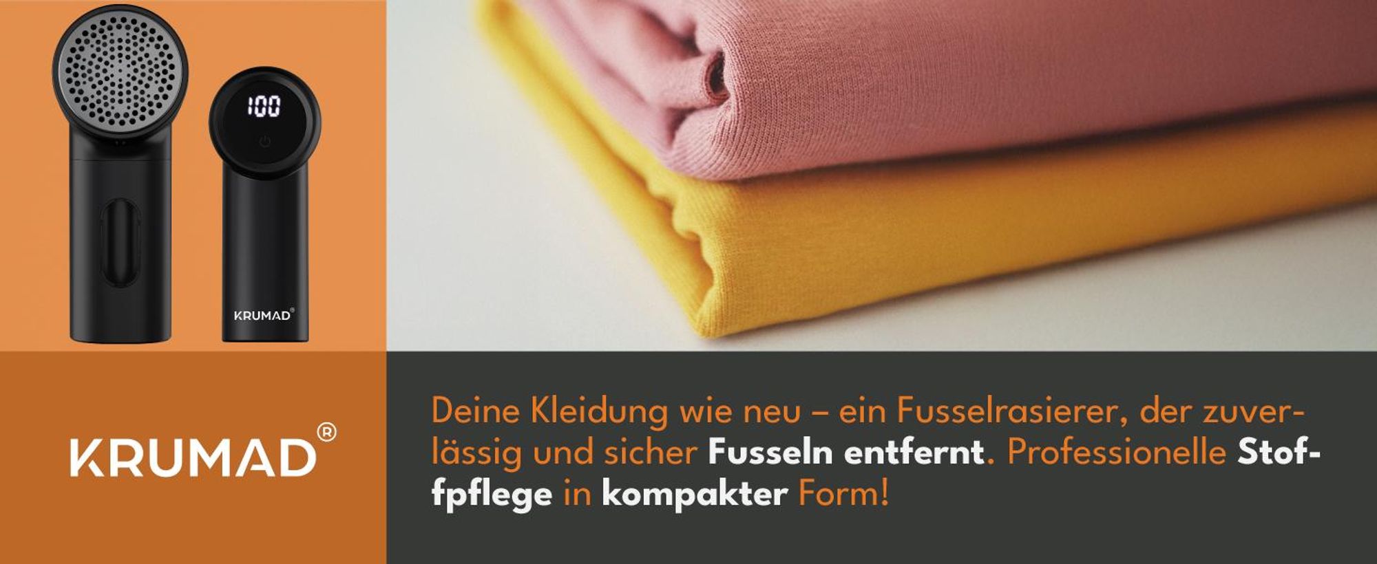 KRUMAD Fusselrasierer elektrisch mit LED Display – 6-Klingen Fusselentferner mit 3 Geschwindigkeiten & 1200 mAh Akku – Wiederaufladbarer Pilling Entfe