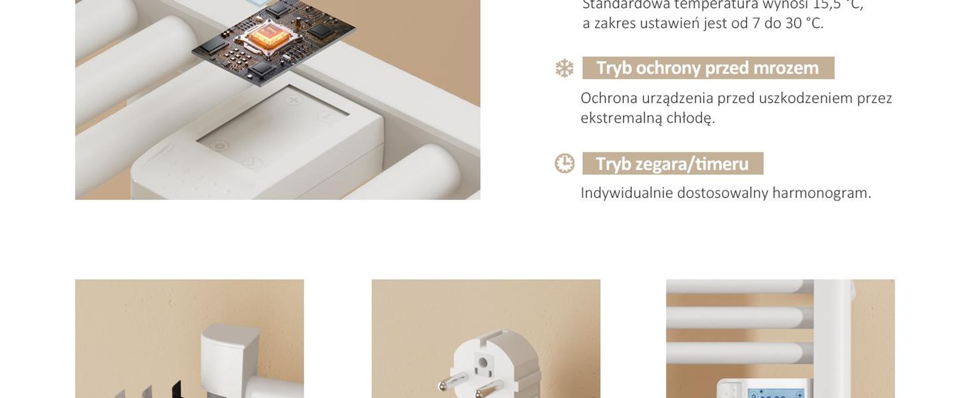 EMKE Grzejnik łazienkowy elektryczny 1200x400 mm, 450W biały, timer dotykowy i programator tygodniowy, suszarka do ręczników