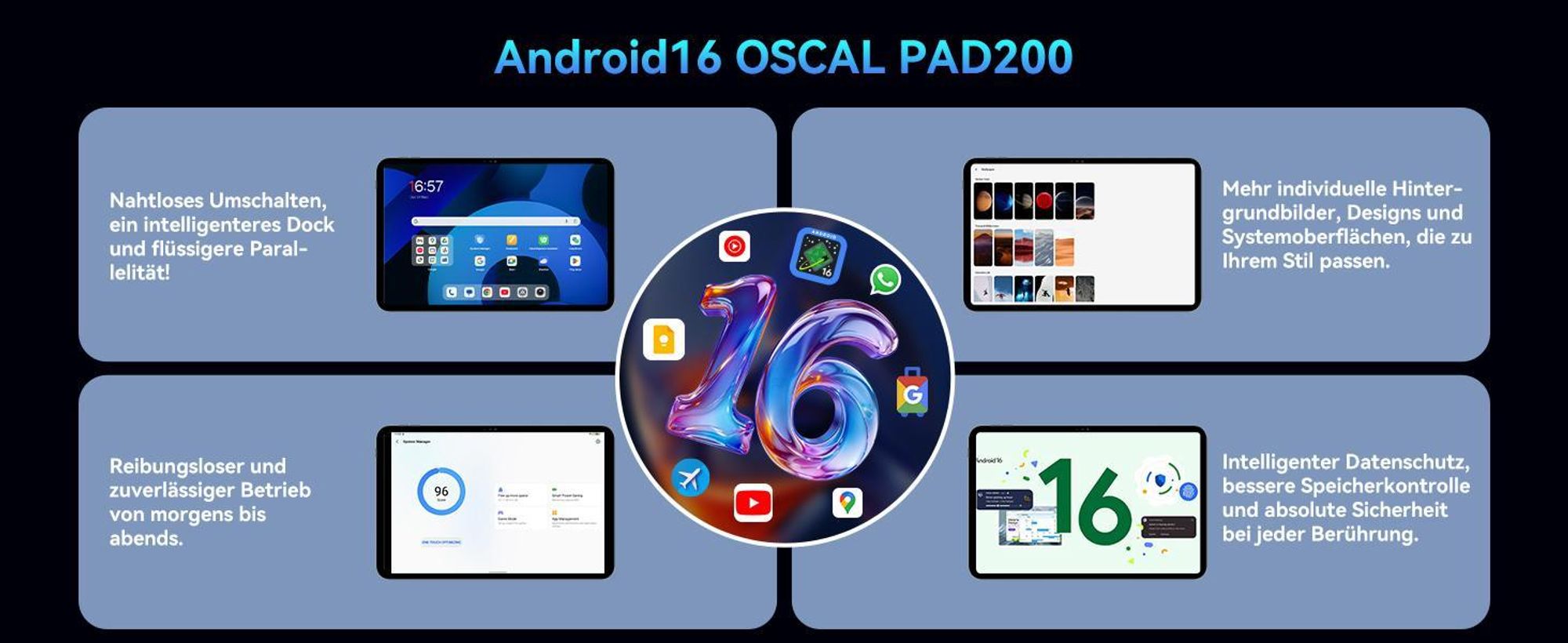 Blackview oscal Tablet mit Tastatu, 13,4" 2K 120Hz Display, 24GB(6+18)+256GB, Android 16, 4G SIM, 8300mAh, 16+8MP Kamera, Slim 0,79cm/750g, All-in-one