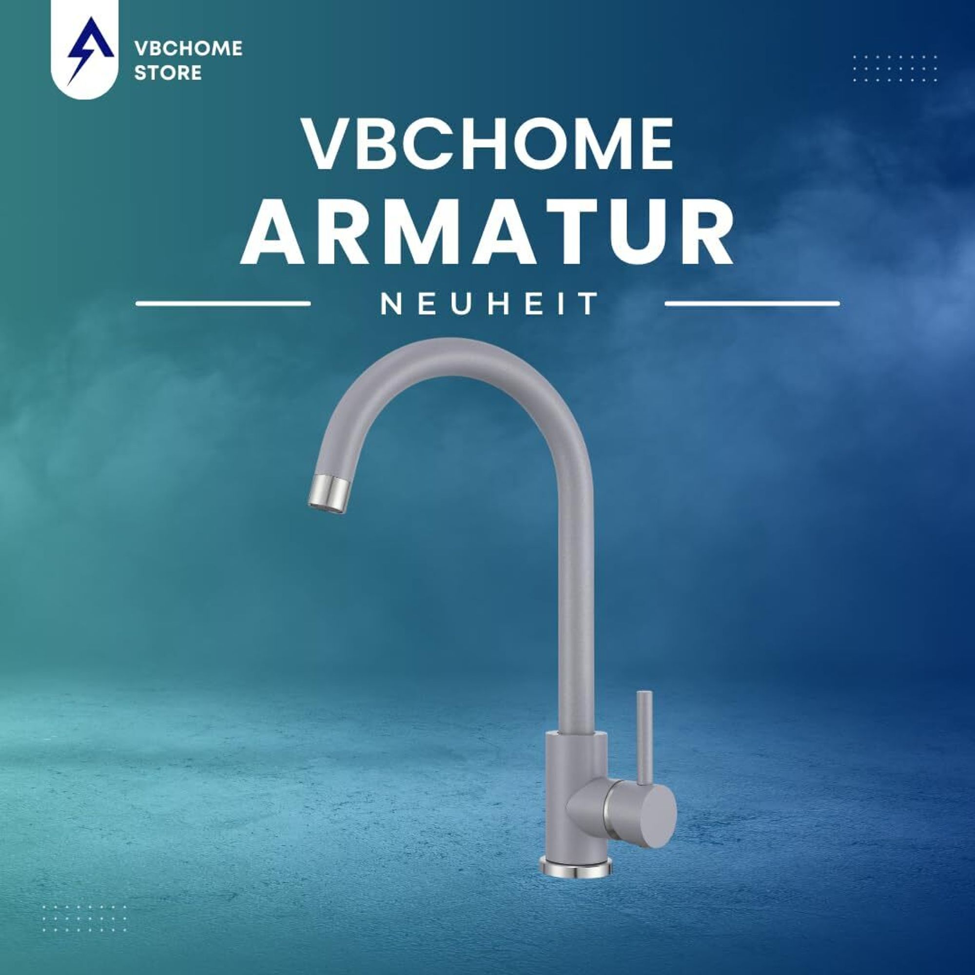 VBChome Küchenarmatur Grau Granitoptik 360° drehbar – Einhebel Armatur für Spüle, Wasserhahn modern für Spültisch