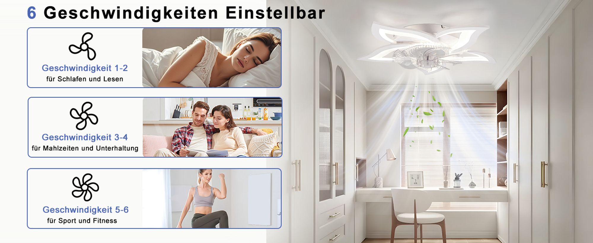 ZMH LED Deckenventilator Mit Beleuchtung Modern Deckenleuchte mit Ventilator Leise 48W Fernbedienung Dimmbar 3 Farbtemperatur 6-Gang Timer Weiß Ventilator Lampe für Jugendzimmer Kinderzimmer