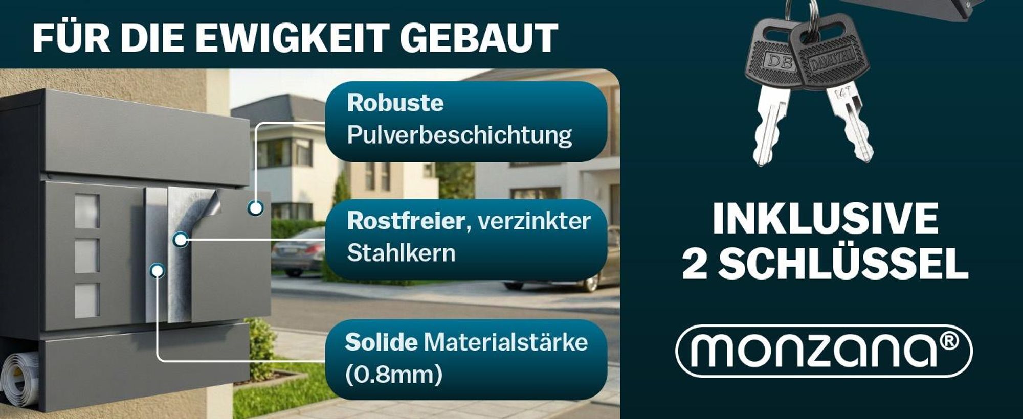 MONZANA® XXL Briefkasten Postkasten mit Zeitungsfach Sichtfenster abschließbar 2 Schlüssel Montagematerial Stahl modern einfache Montage Zeitungsrolle Wandbriefkasten Anthrazit