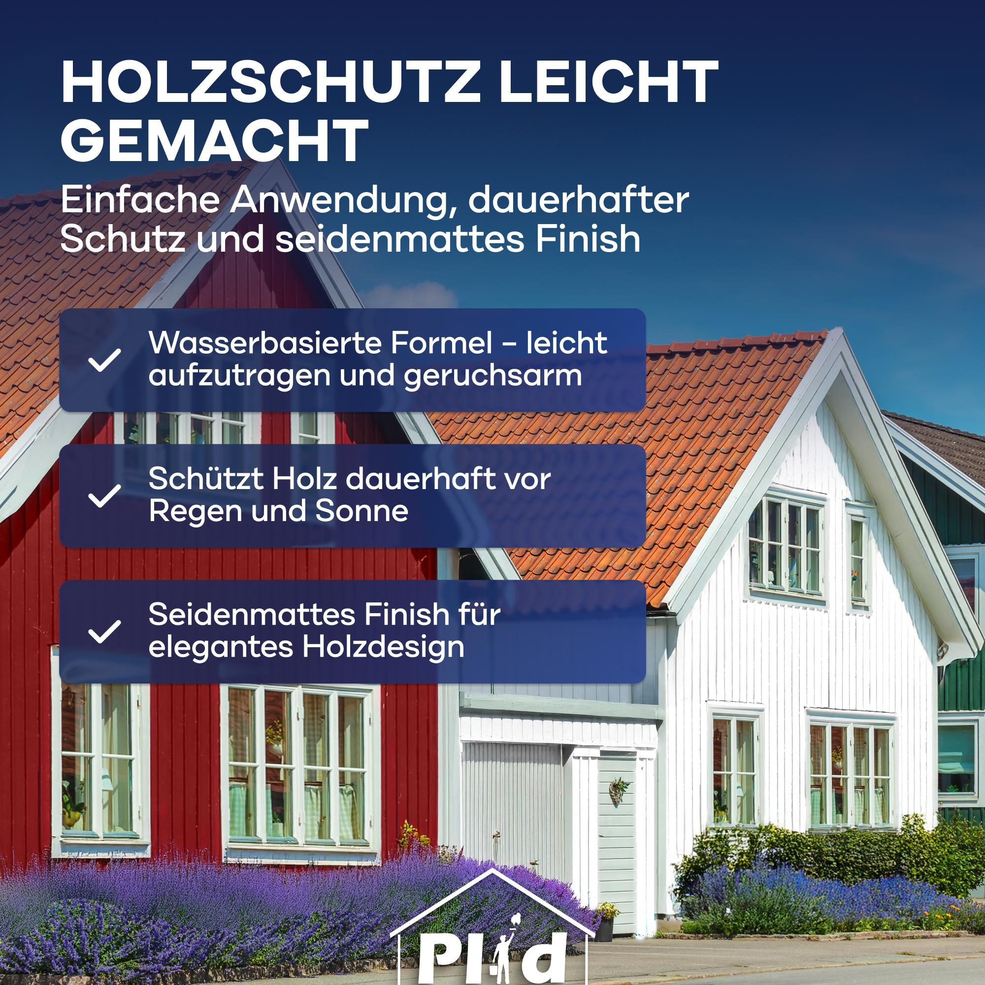 Plid Holzfarbe Weiß 2,5L Innen & Außen / Innen & Außen - Wetterschutzfarbe Holzfarbe Außen - Dauerhafte Holzschutzfarbe - Farbe für Holz