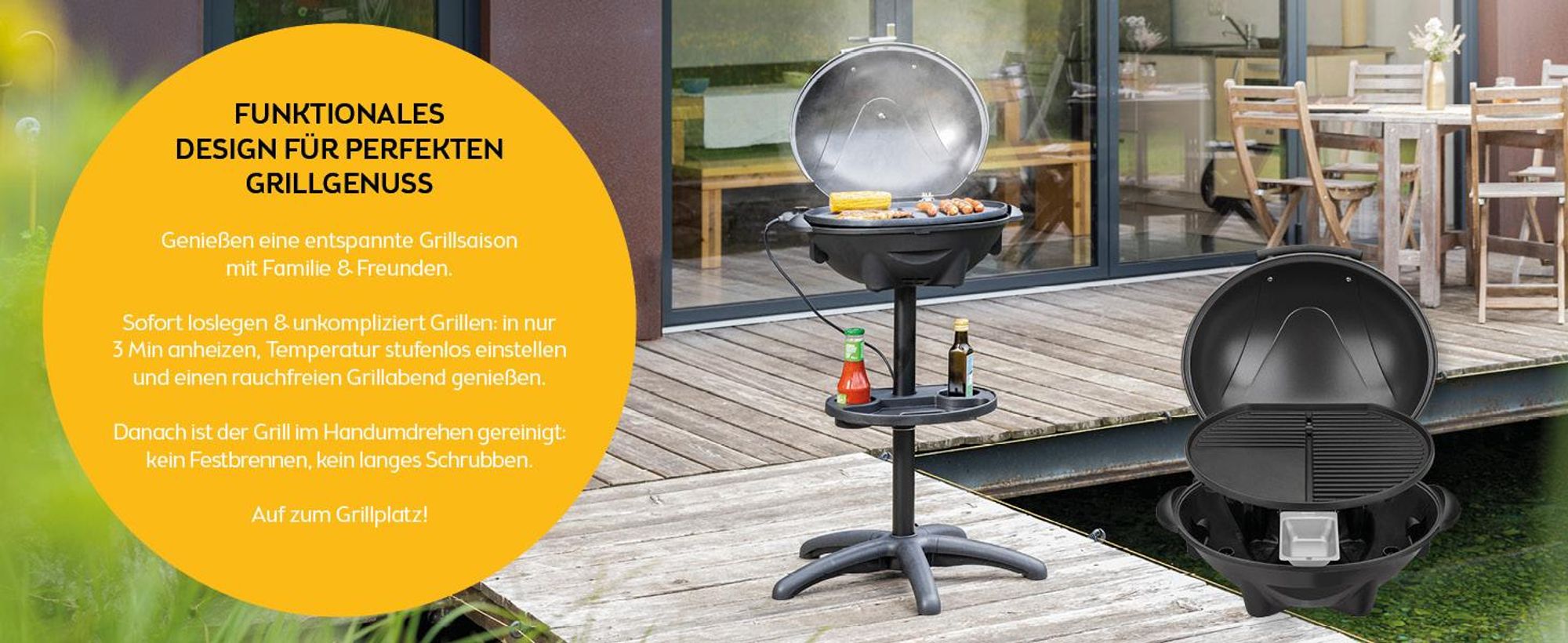 TZS First Austria - Elektrogrill 2in1 - 2400W - Kugelgrill mit Thermometer & Standfuß