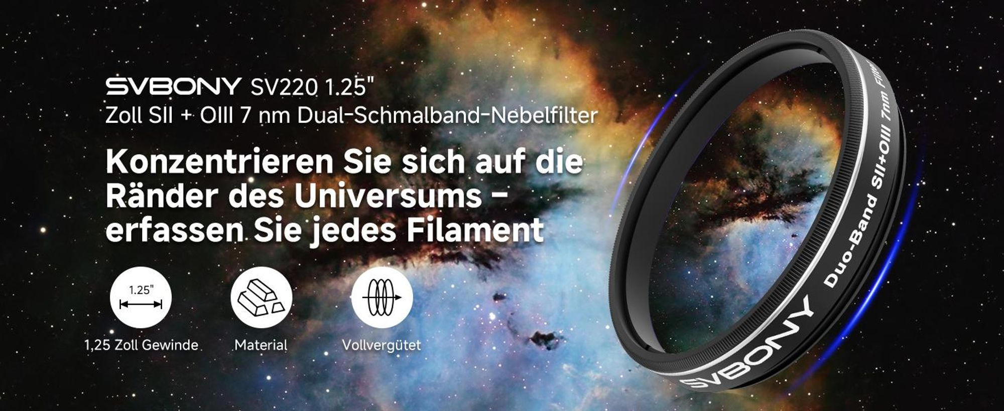 Svbony SV220 Teleskopfilter, SII & OIII, 7 nm Dualband 1,25" Nebel Filter, 88% Spitzendurchlässigkeit, OD5 Cut Off Tiefen, Emissionsnebeln Abbildung
