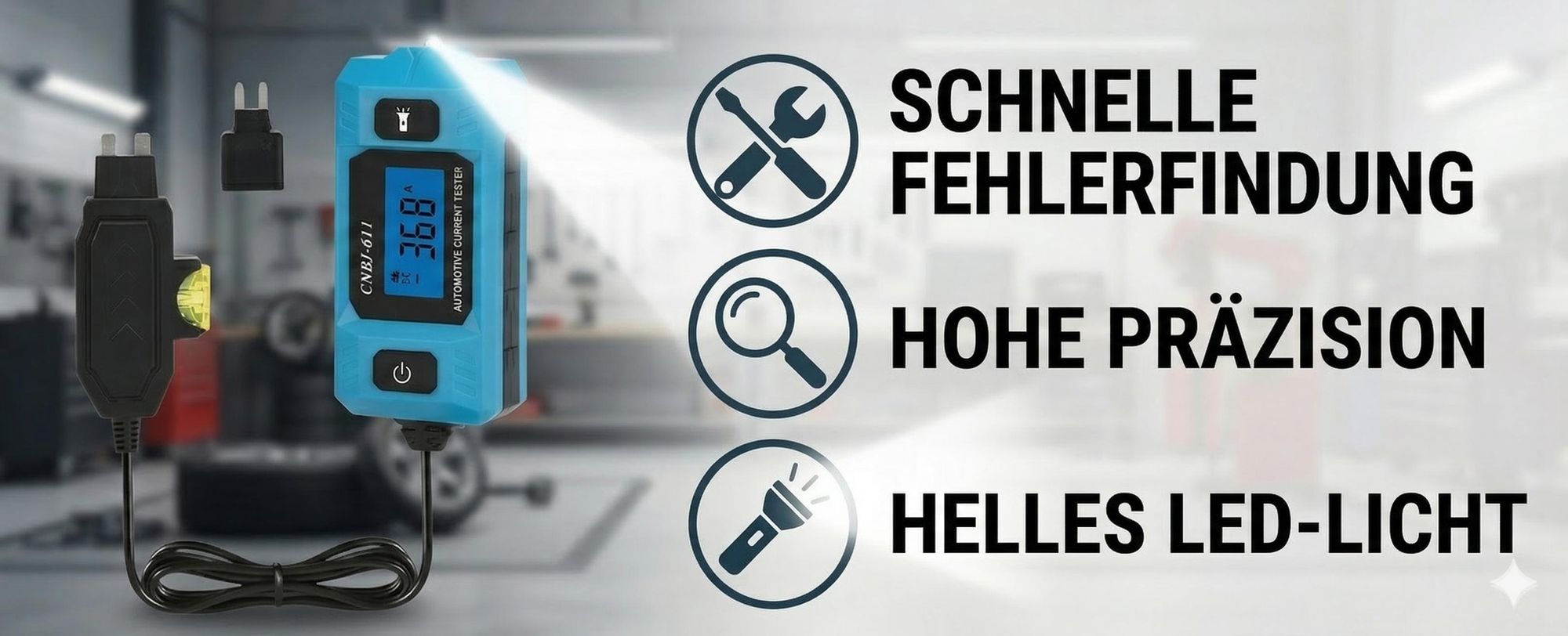 Automatischer Stromkreis-Fehlertester mit LCD-Bildschirm, Kfz Spannungsprüfer mit Arbeitsleuchte - CIRPROBE