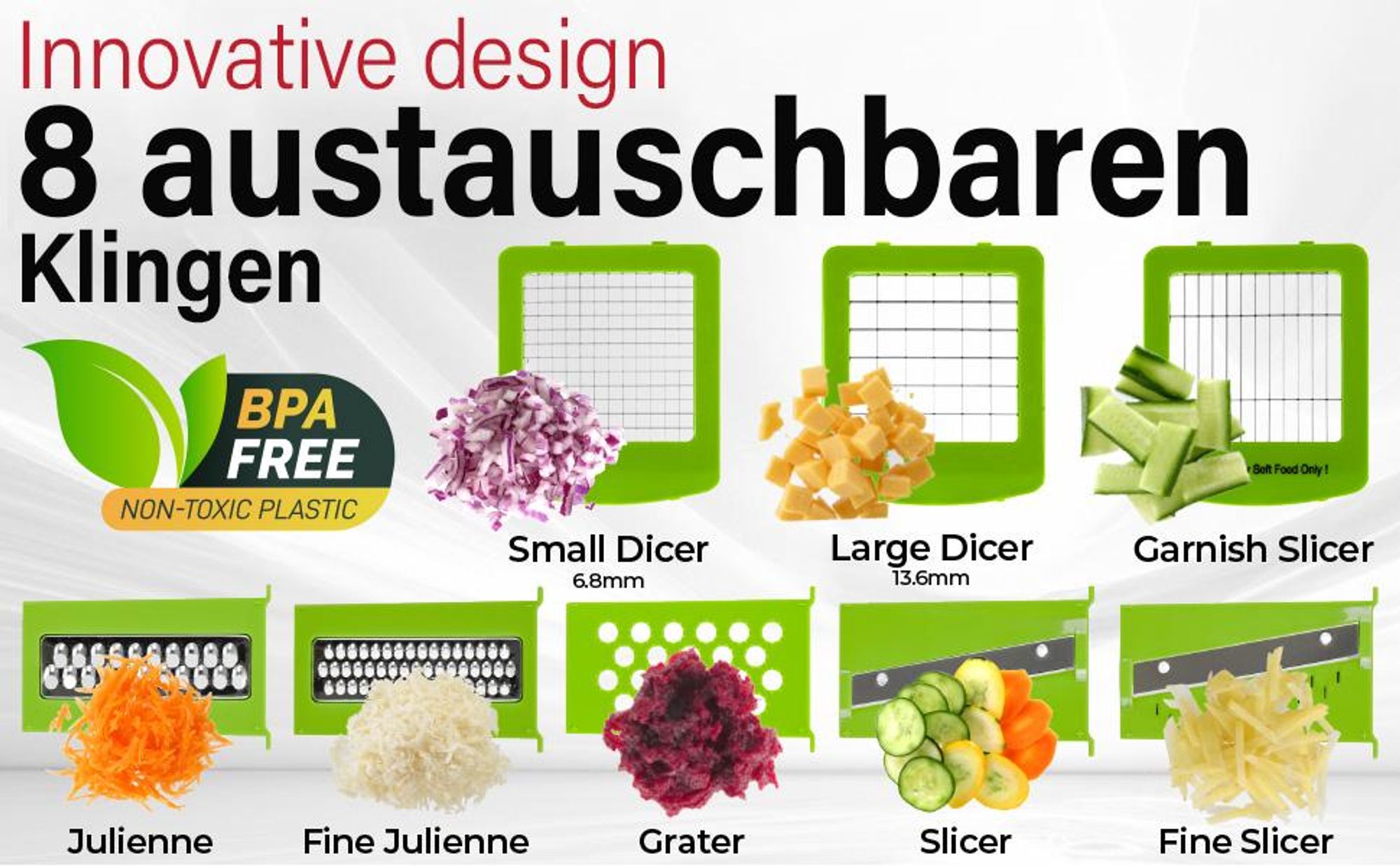 Gemüseschneider, 16 in 1 Edelstahl Gemüse Schneider, Mandoline Gemüsehobel, Würfelschneider mit 7 Austauschbare Klingen