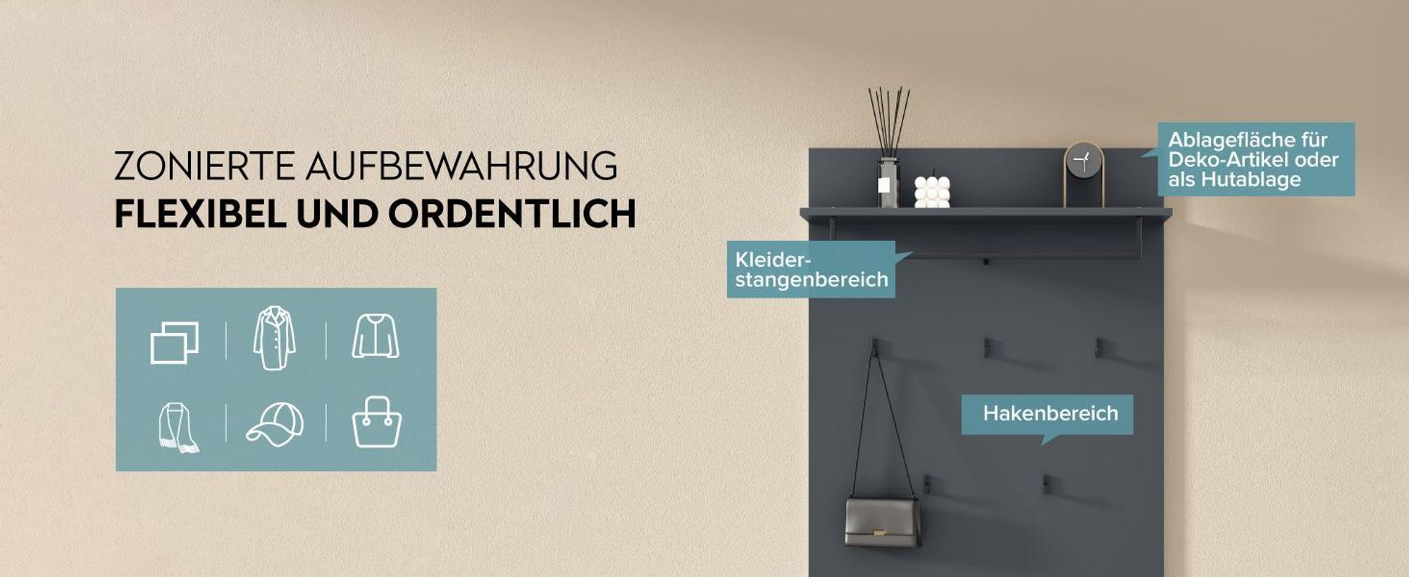 doporro Wandgarderobe, Garderobenpaneel mit 5 Haken, geeignet für Garderobe, Flur und Eingangsbereich,108*78*21.6cm, Kerneiche, Gabo-01