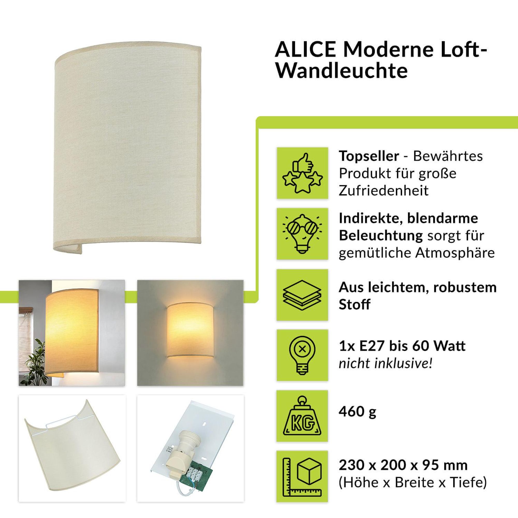 Highlights der ALICE Wandleuchte in Beige