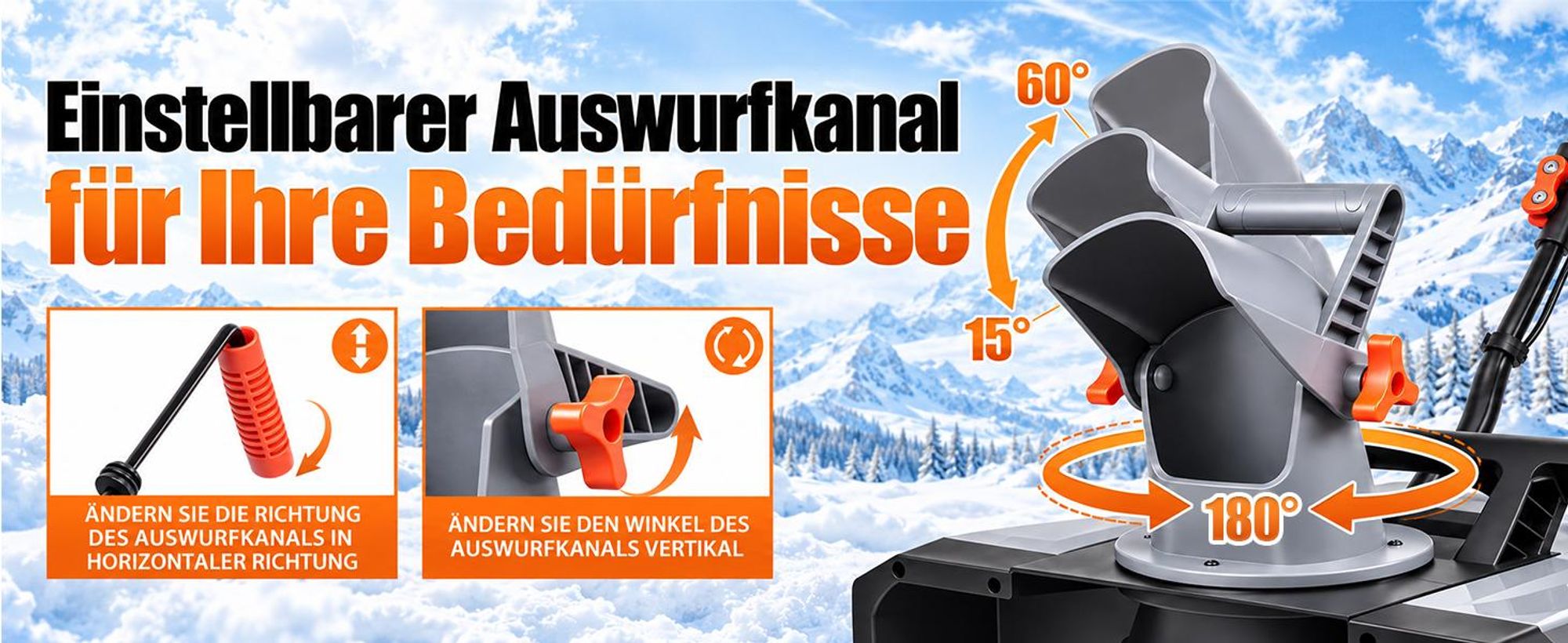 1400W Akku-Schneefräse mit 2 Akku | Brushless Motor 6500RPM | Schneeschaufel Schneeschieber 46cm Arbeitsbreite | 7m Wurfweite | 180° drehbarer