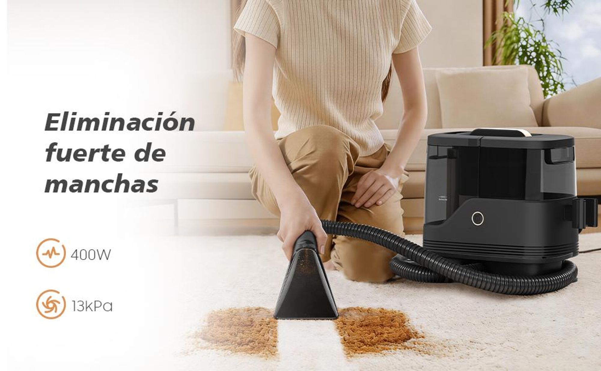 Aspirador de agua para tapicerías – 400W aspirador lavador con potencia de succión de 13 kPa, limpiador portátil de alfombras para sofá