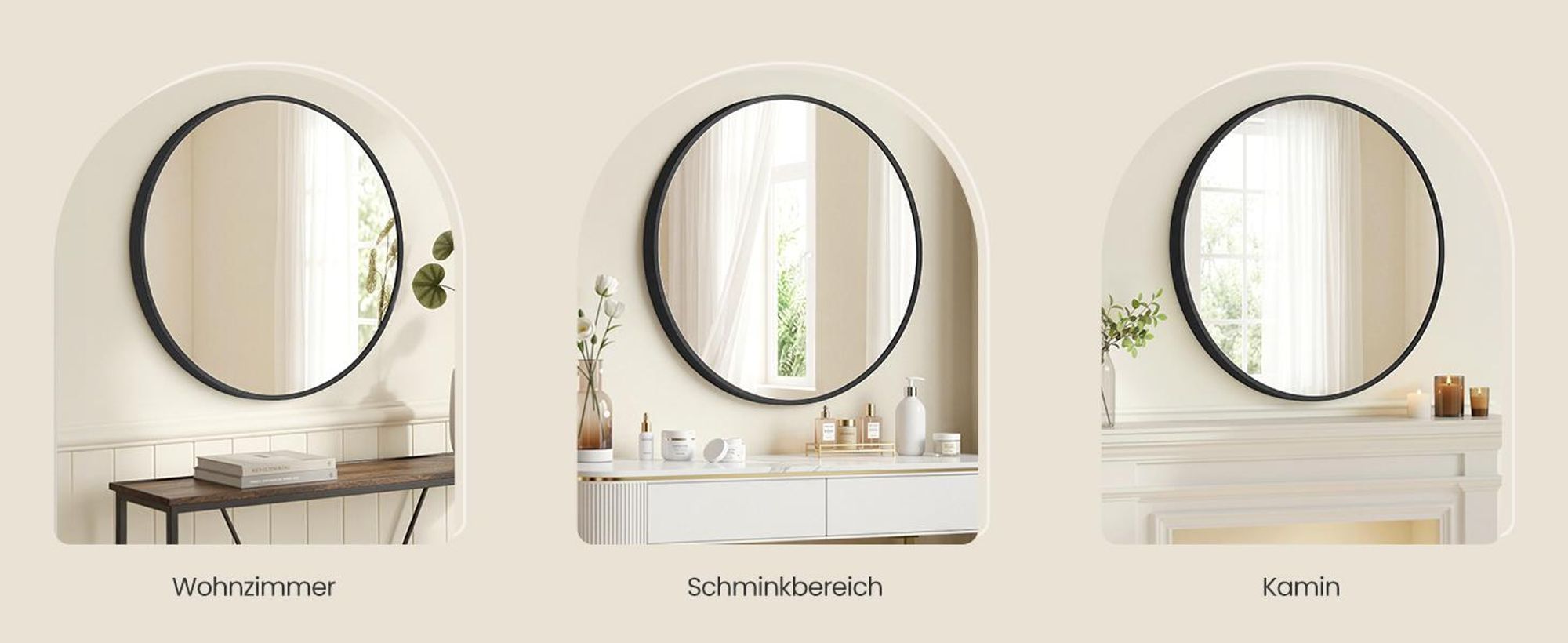 SONGMICS Wandspiegel, Spiegel rund, Metallrahmen, 80 cm d, für Bad, Wohnzimmer, Schlafzimmer, Flur, schwarz