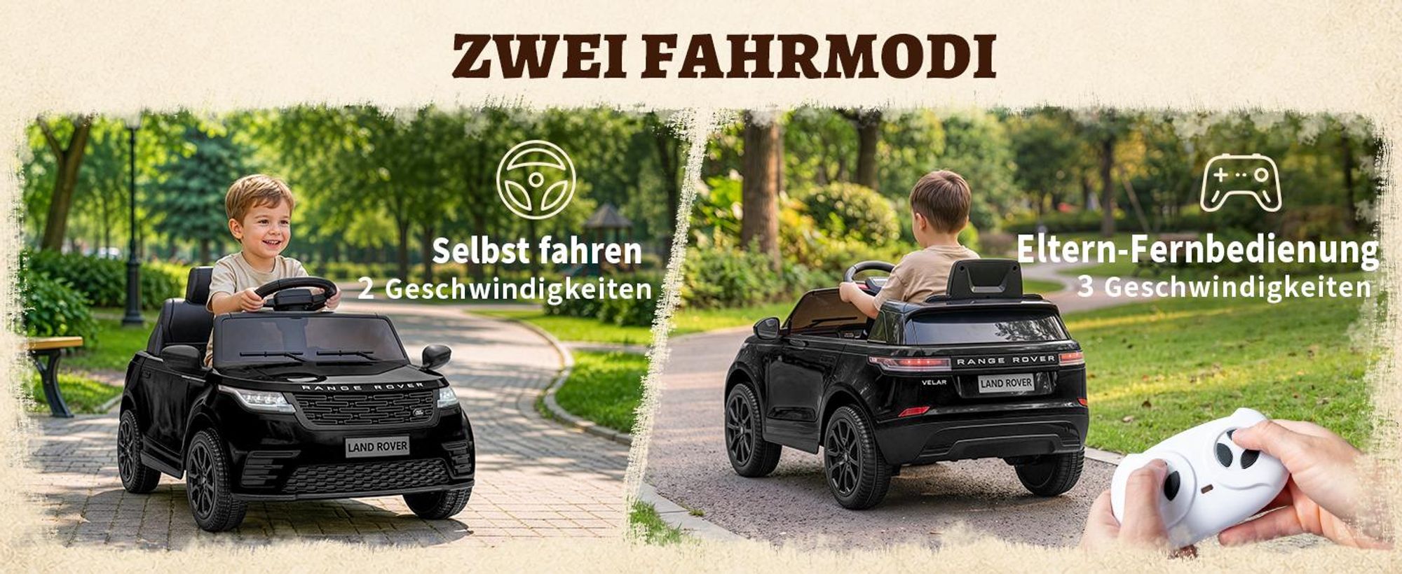 12V 4.5A.h LAND ROVER Velar Elektroauto Kinderauto,mit 2,4G Fernbedienung, LED Scheinwerfer, MP3, Hupe und Musik